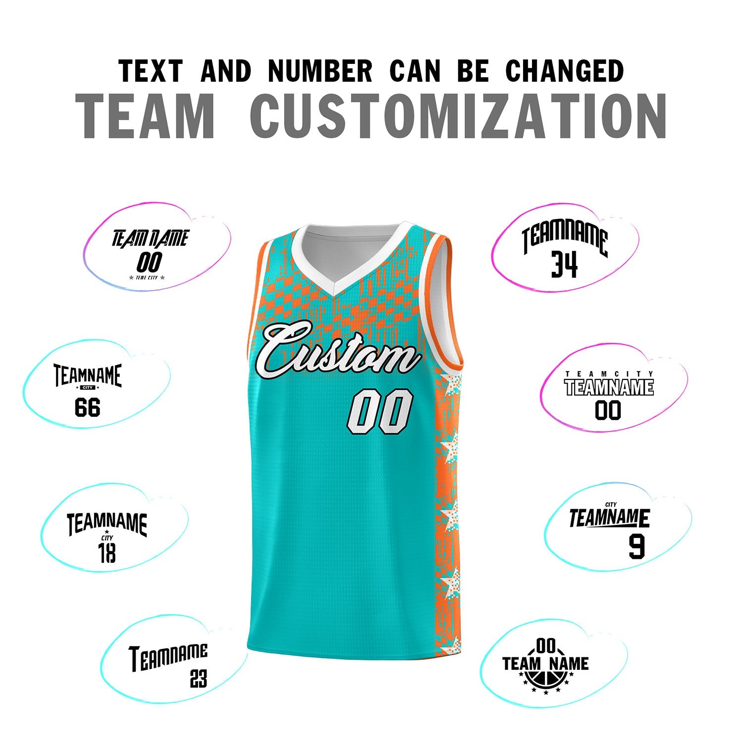 Custom Aqua Mosaic Stars Pattern Sports Uniform Basketball Jersey