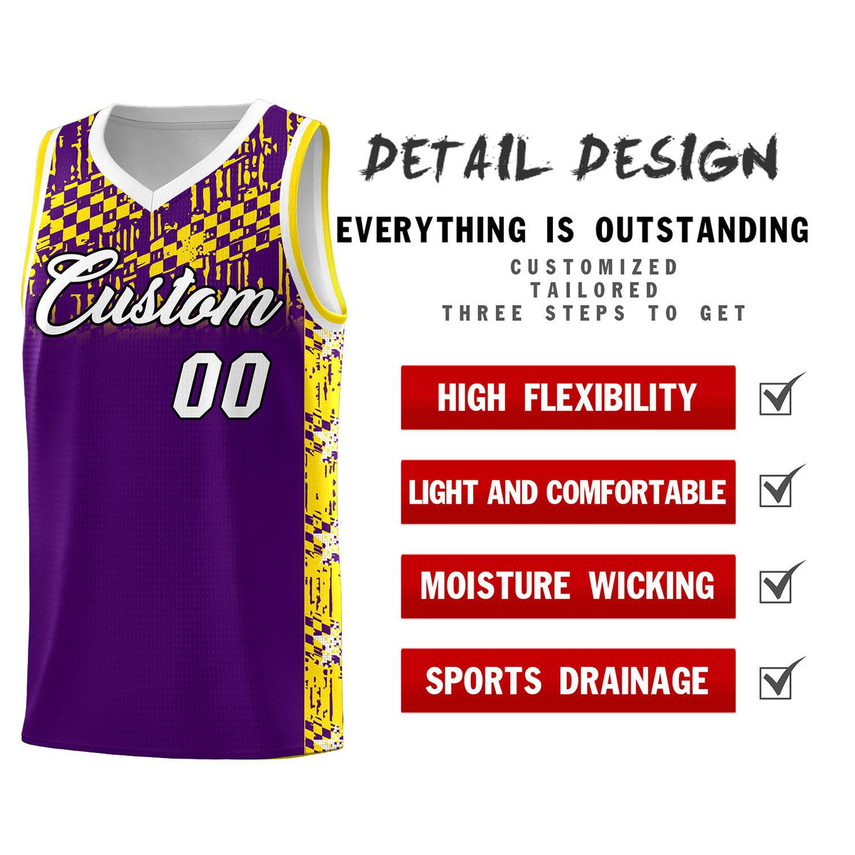 Custom Purple Mosaic Stars Pattern Sports Uniform Basketball Jersey