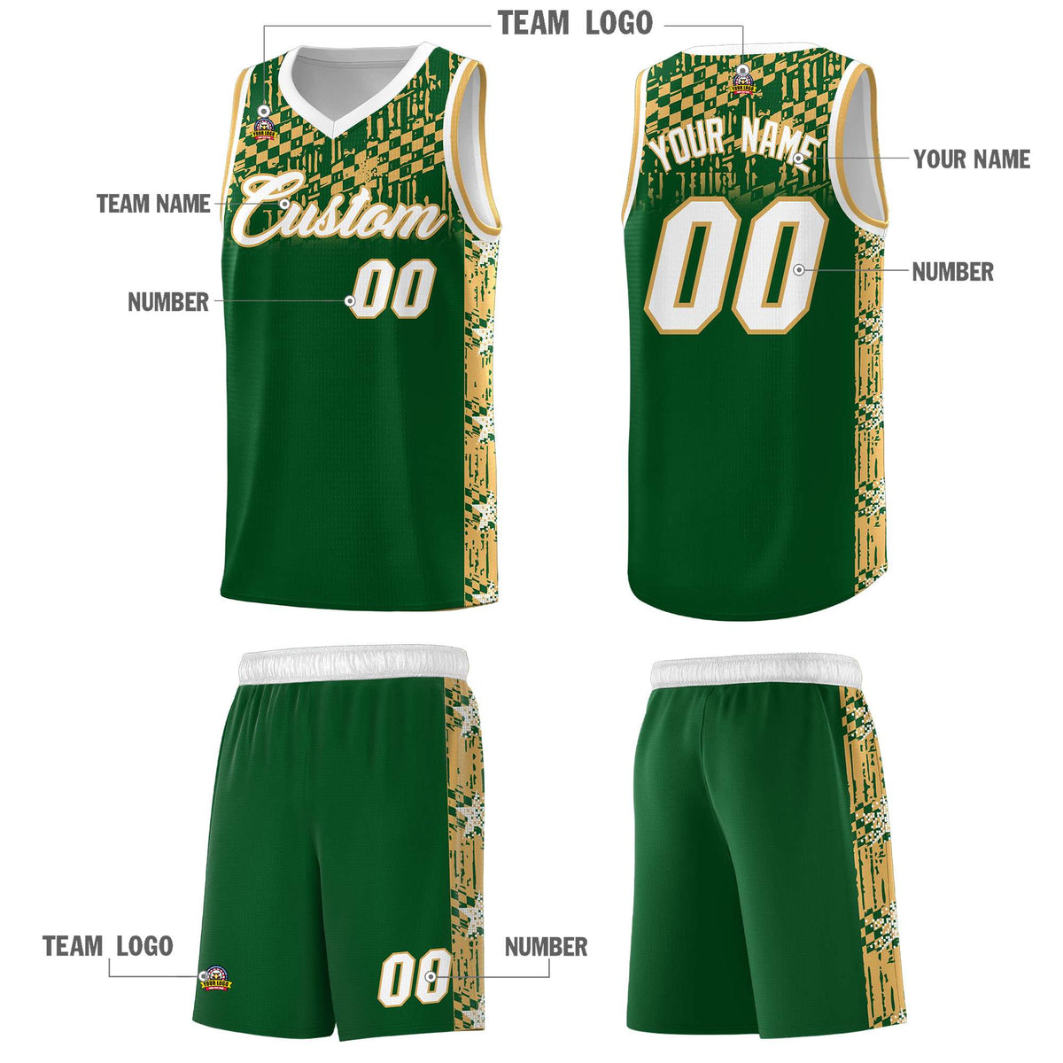 Custom Green Mosaic Stars Pattern Sports Uniform Basketball Jersey