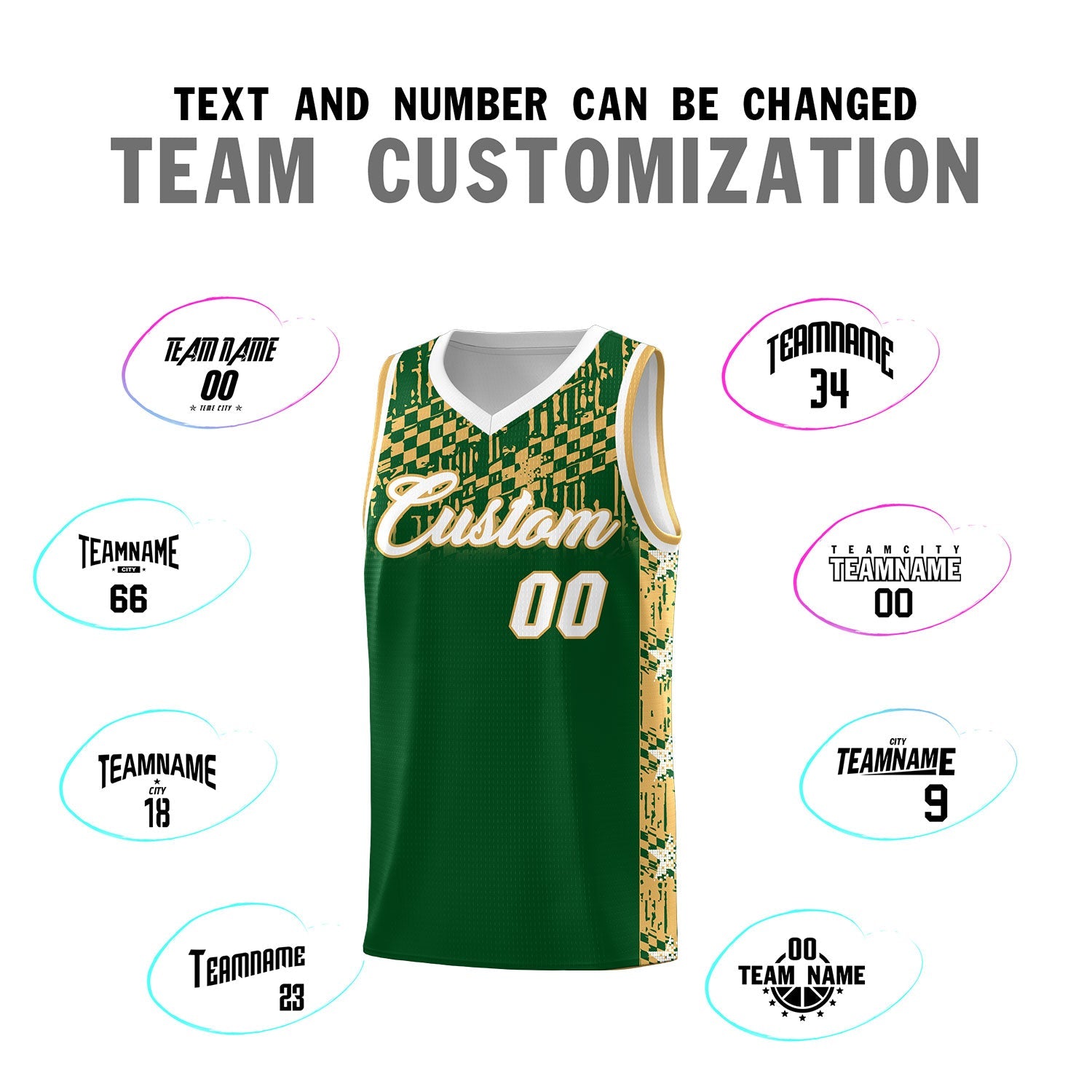 Custom Green Mosaic Stars Pattern Sports Uniform Basketball Jersey