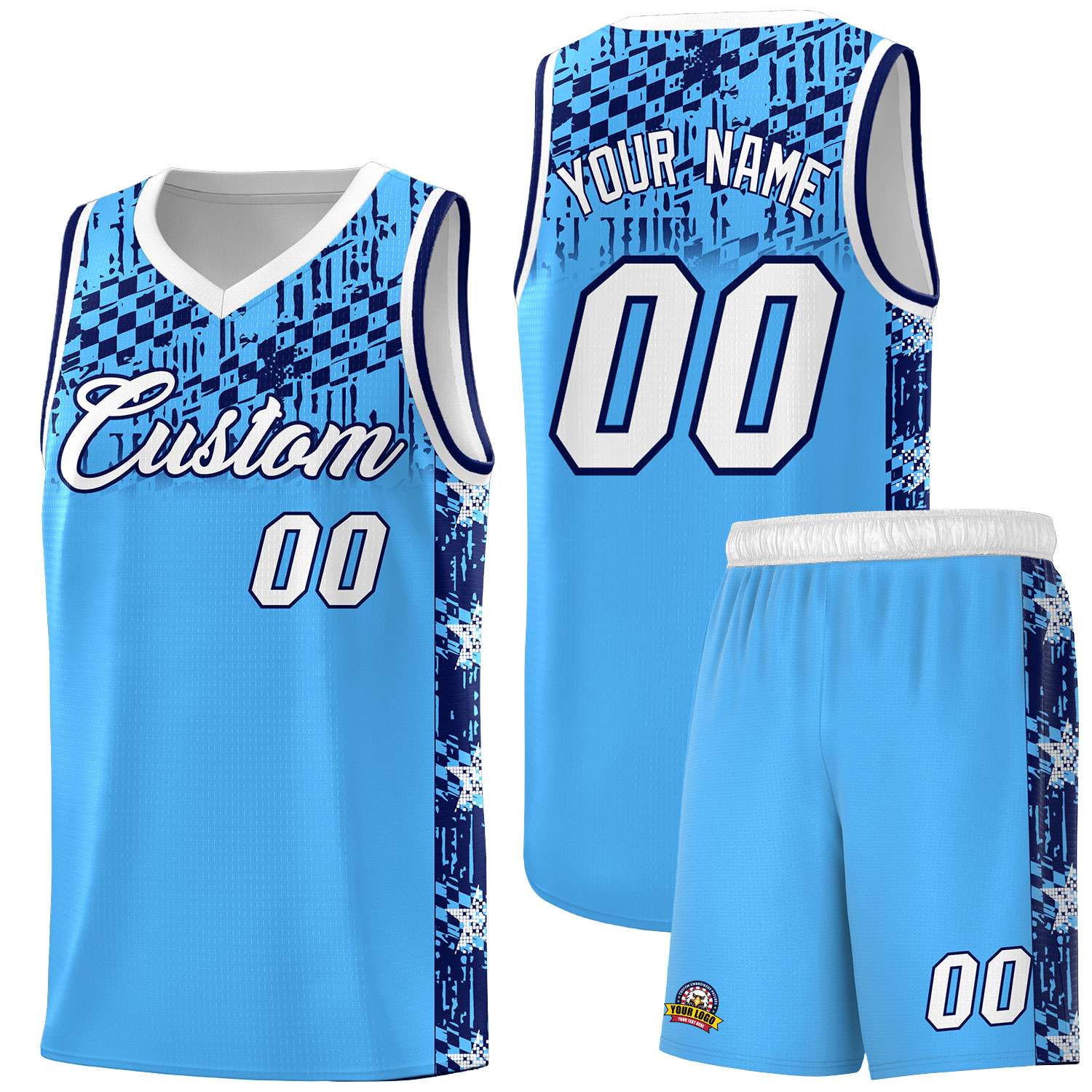 Custom Powder Blue Mosaic Stars Pattern Sports Uniform Basketball Jersey