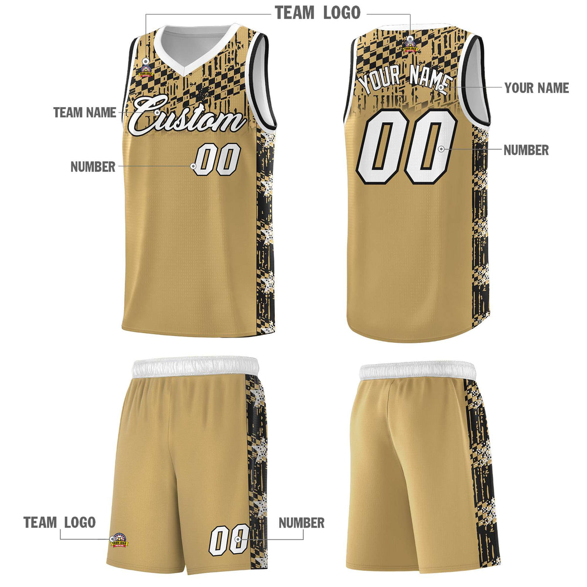Custom Old Gold Mosaic Stars Pattern Sports Uniform Basketball Jersey