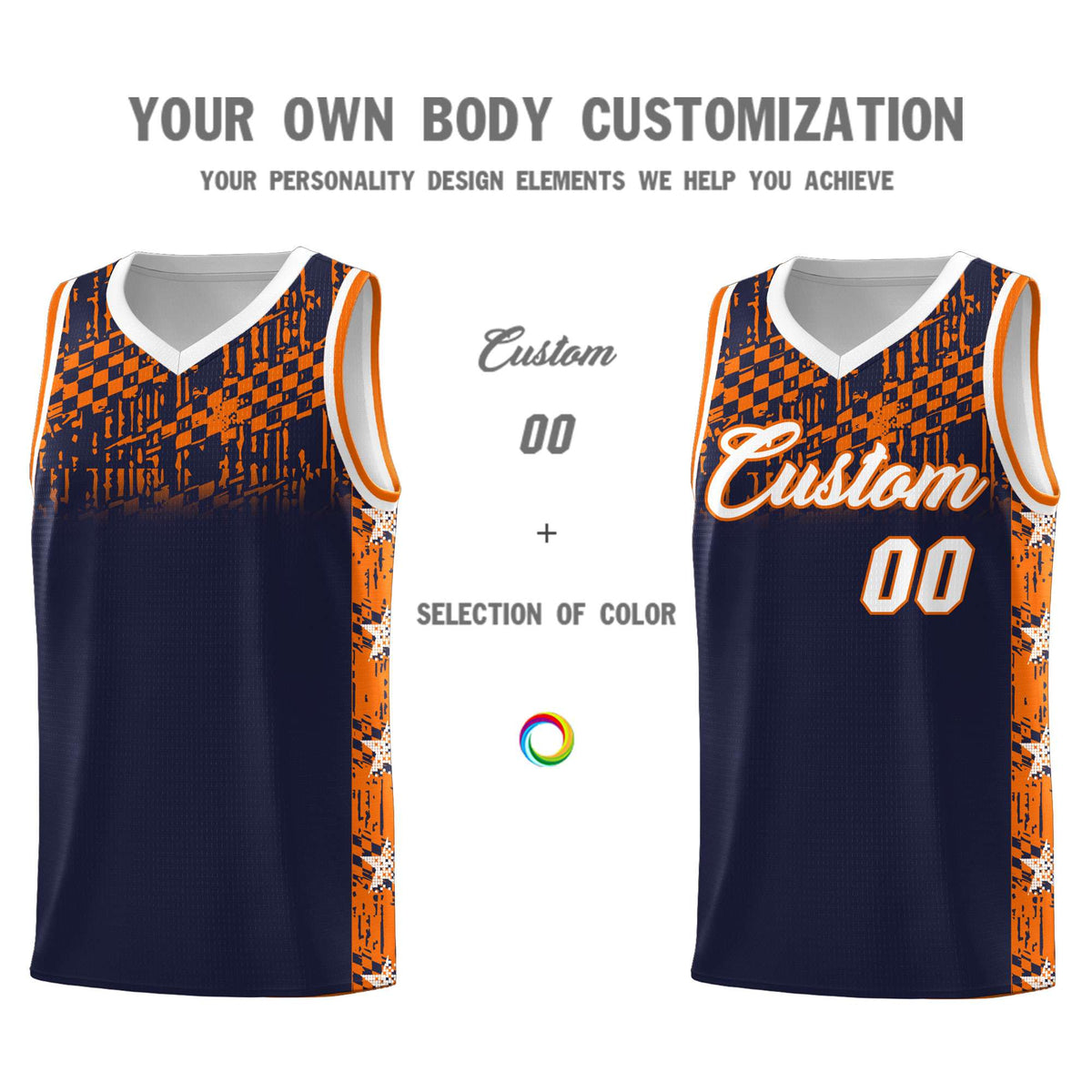 Custom Navy Mosaic Stars Pattern Sports Uniform Basketball Jersey