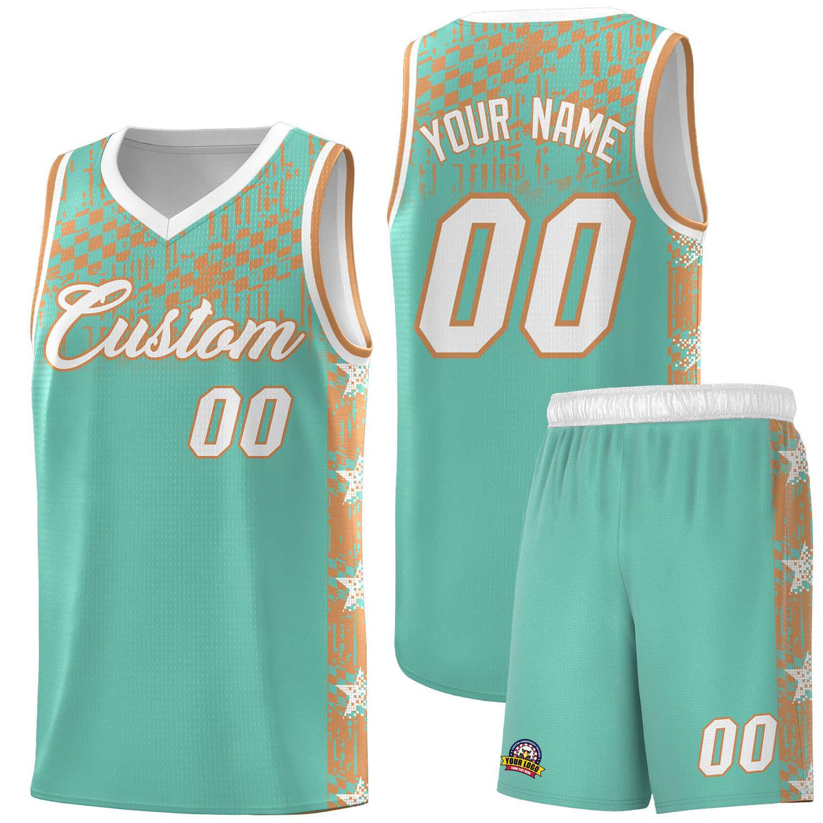 Custom Bright Green Mosaic Stars Pattern Sports Uniform Basketball Jersey