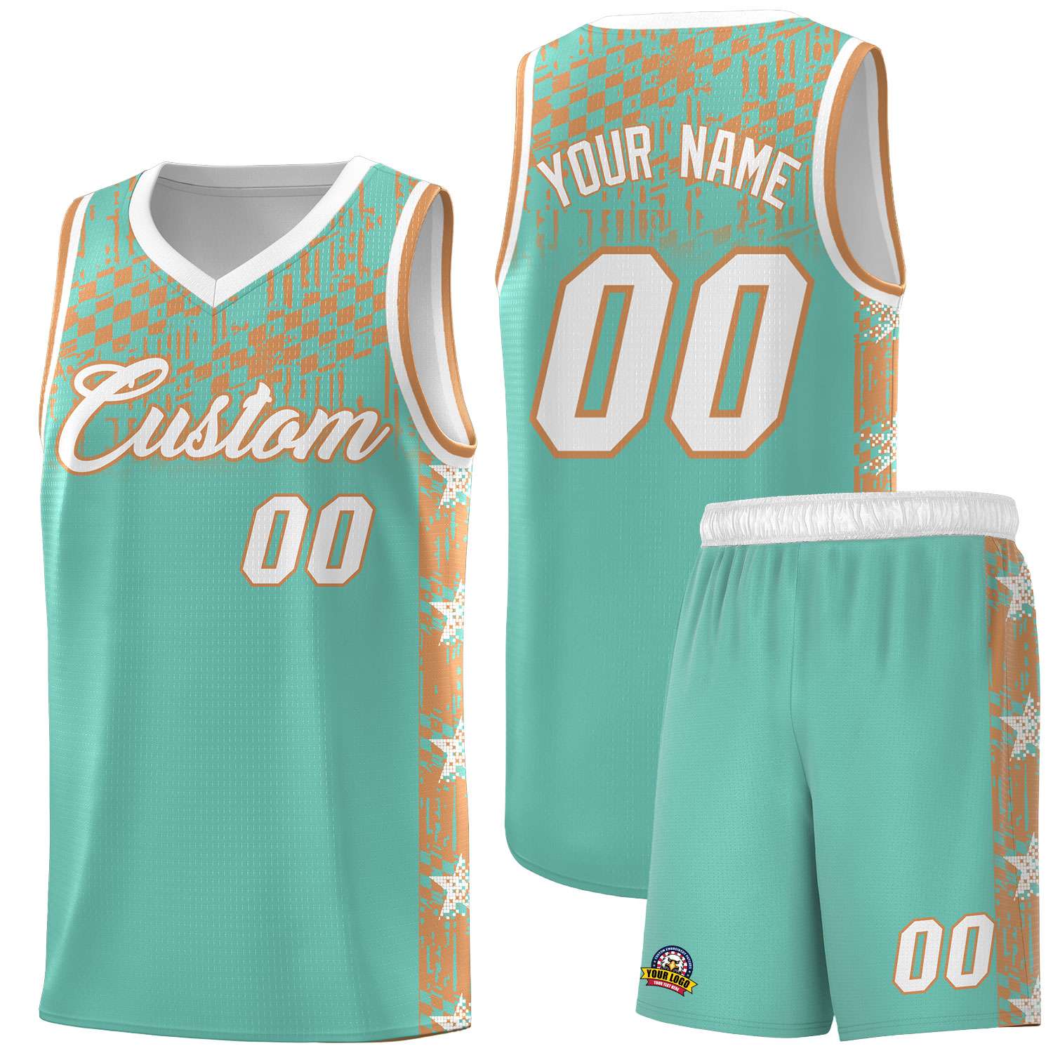 Custom Bright Green Mosaic Stars Pattern Sports Uniform Basketball Jersey