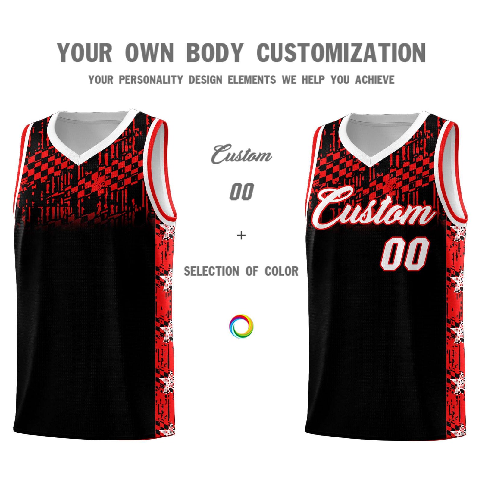 Custom Black Mosaic Stars Pattern Sports Uniform Basketball Jersey