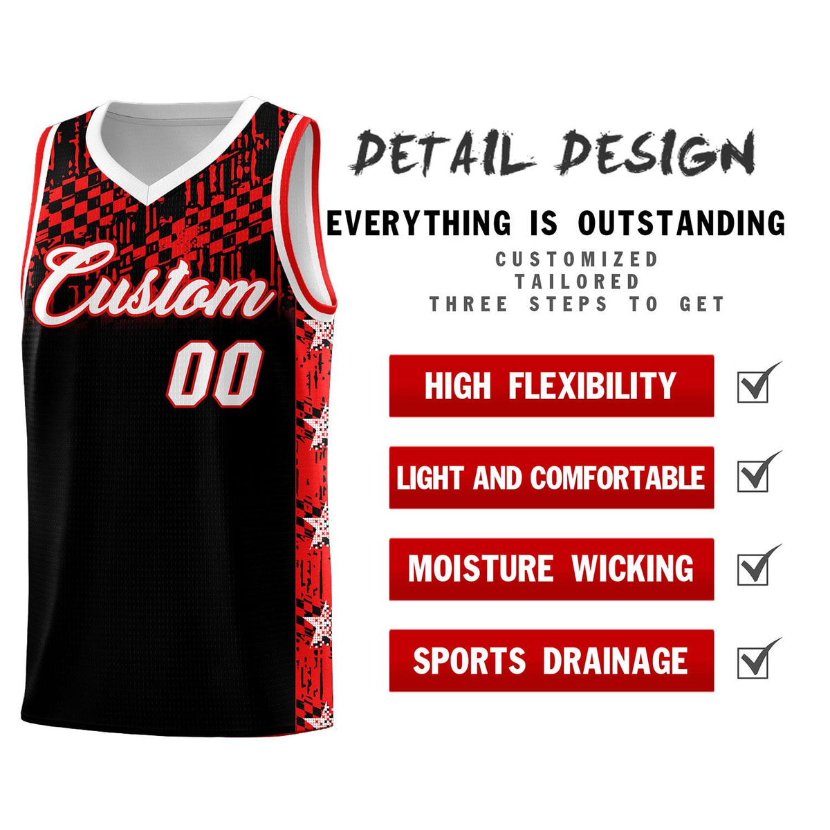 Custom Black Mosaic Stars Pattern Sports Uniform Basketball Jersey