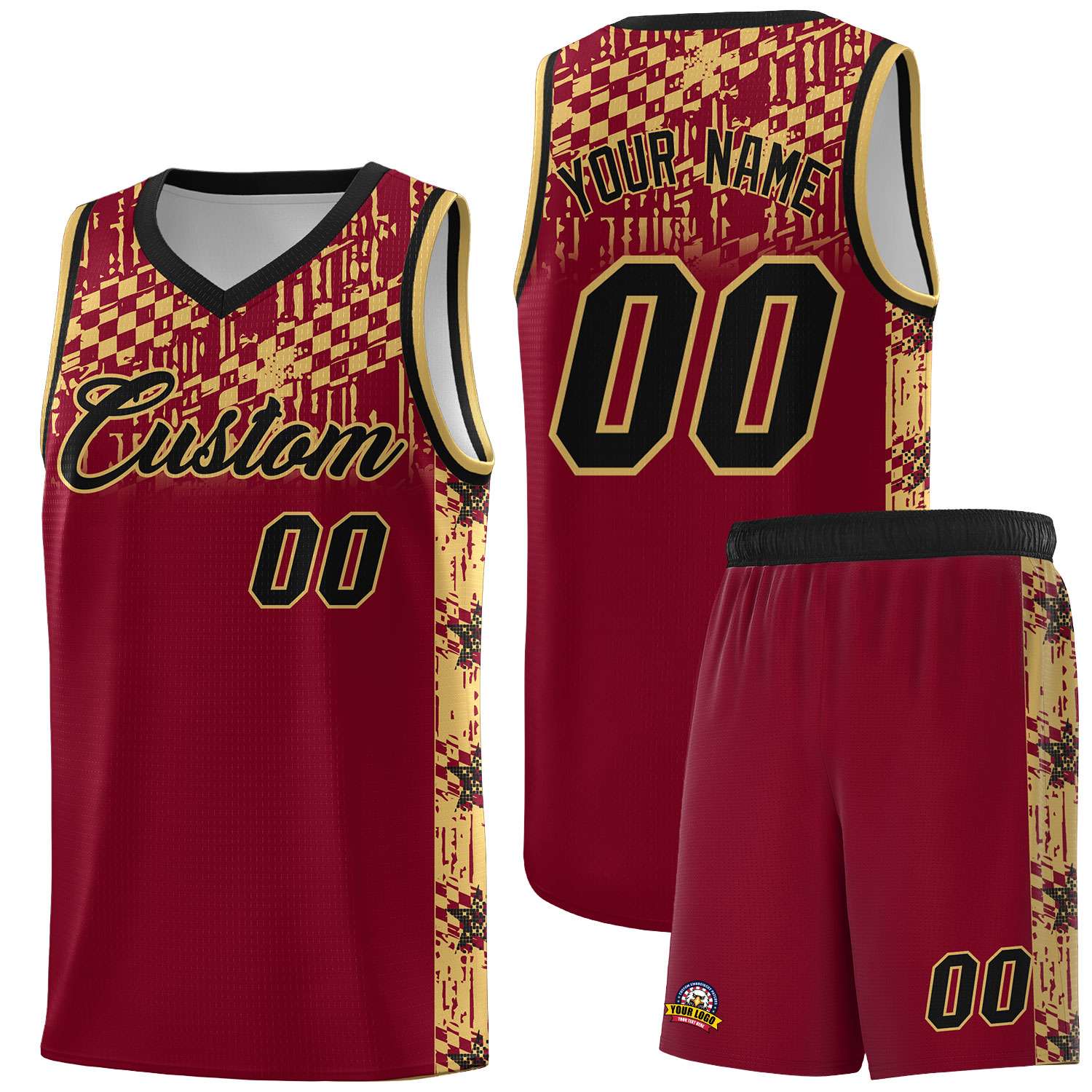 Custom Crimson Mosaic Stars Pattern Sports Uniform Basketball Jersey