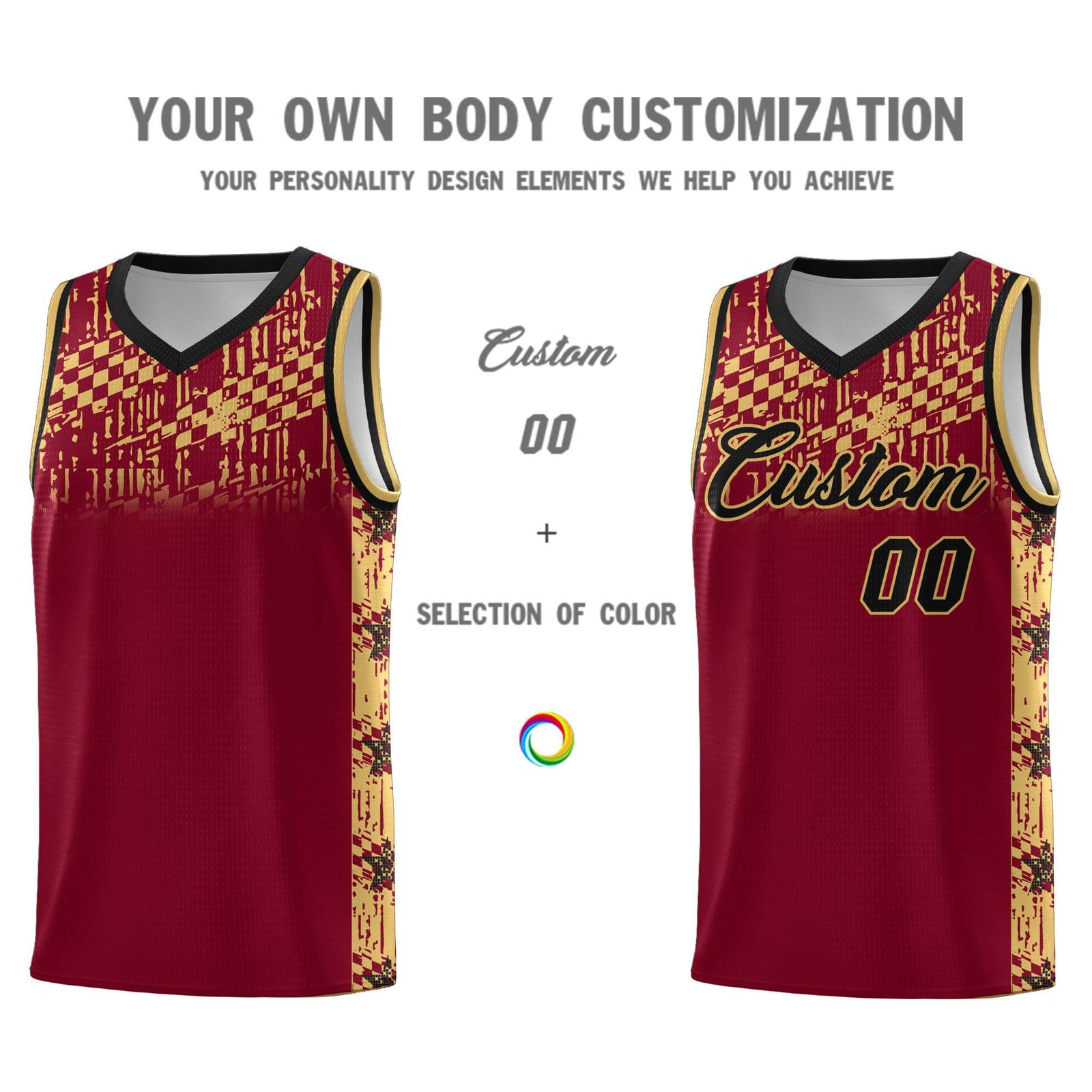 Custom Crimson Mosaic Stars Pattern Sports Uniform Basketball Jersey