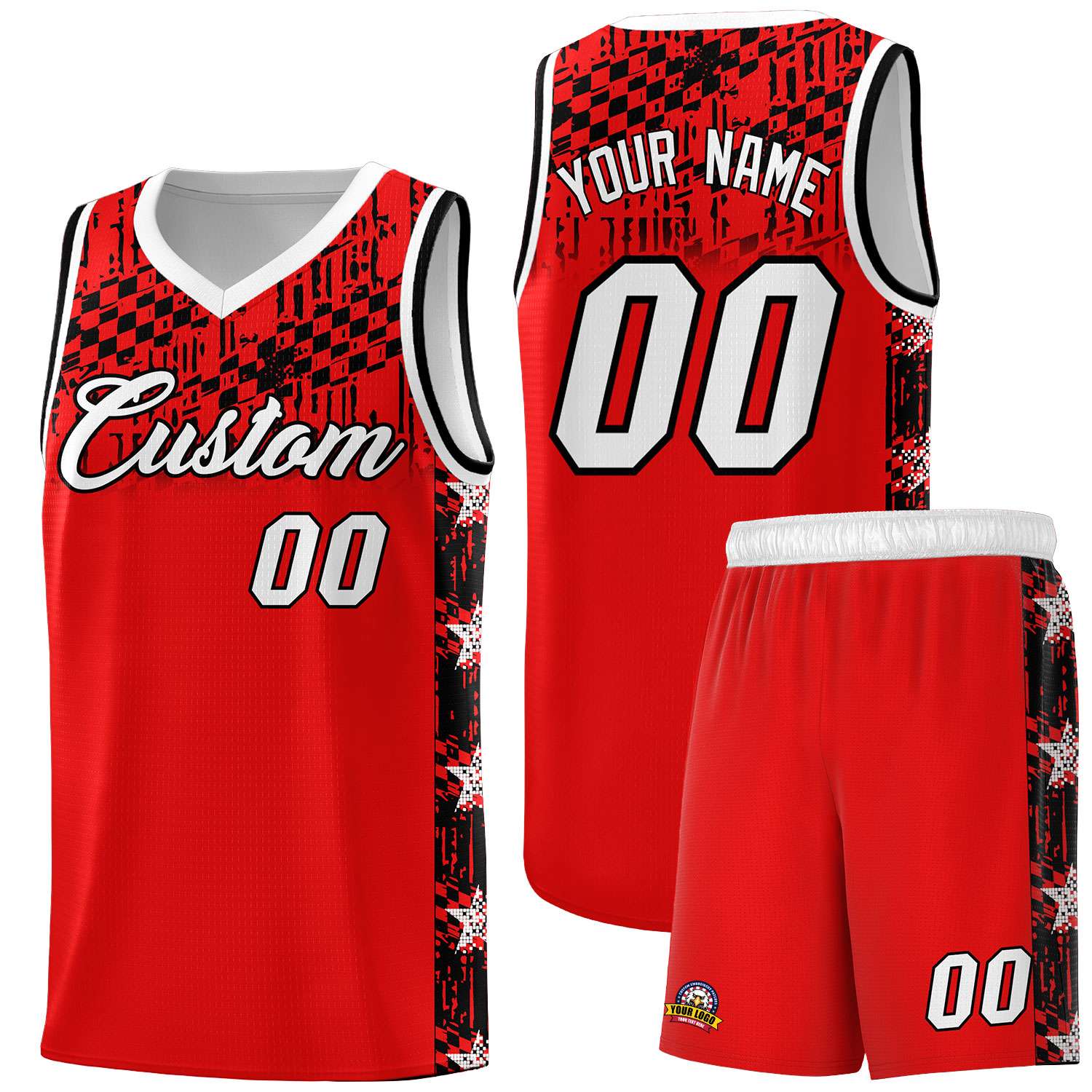 Custom Red Mosaic Stars Pattern Sports Uniform Basketball Jersey