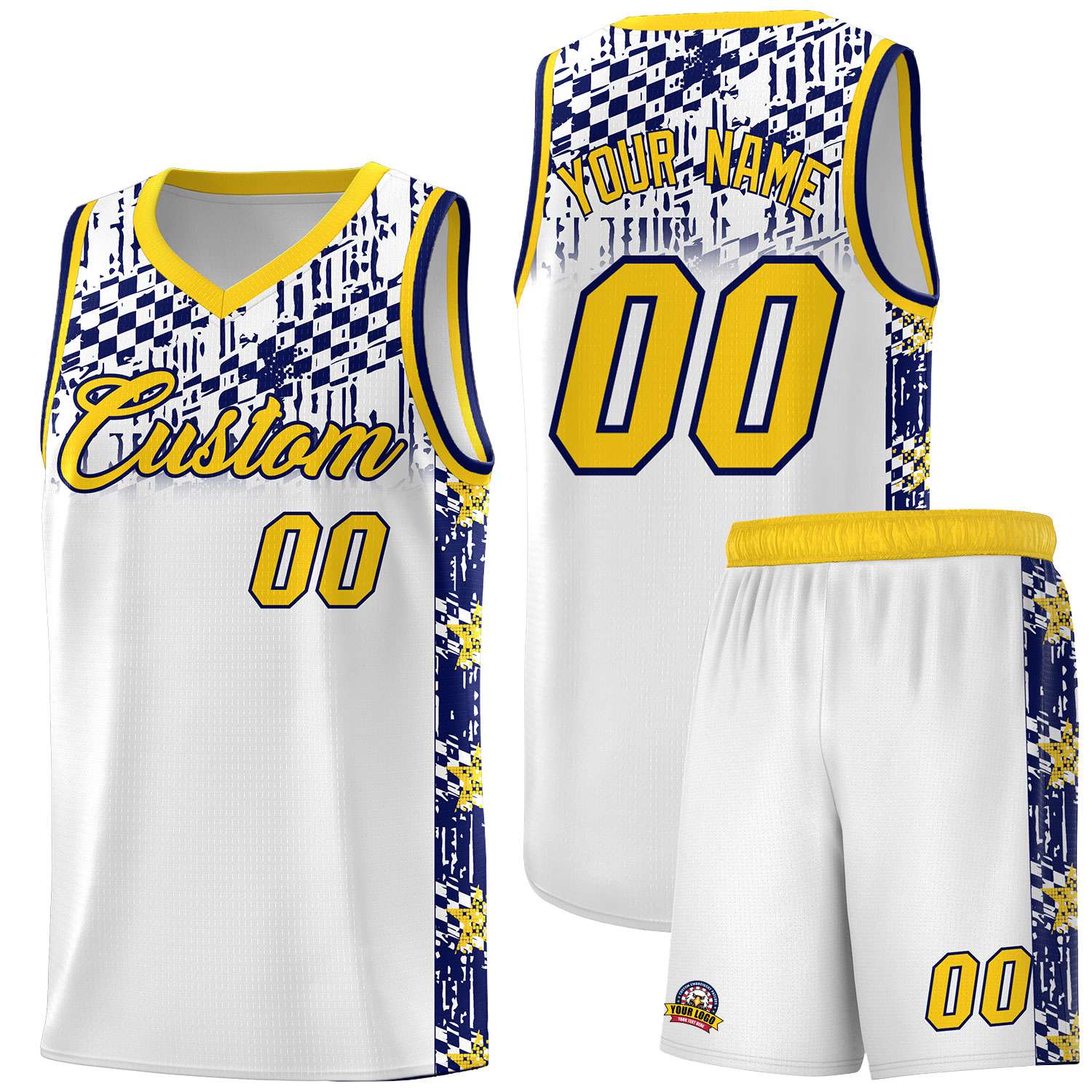 Custom White Mosaic Stars Pattern Sports Uniform Basketball Jersey