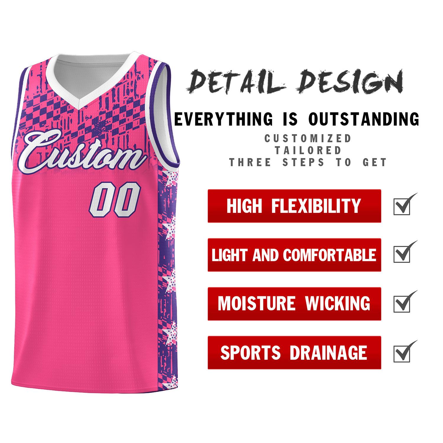 Custom Pink Mosaic Stars Pattern Sports Uniform Basketball Jersey