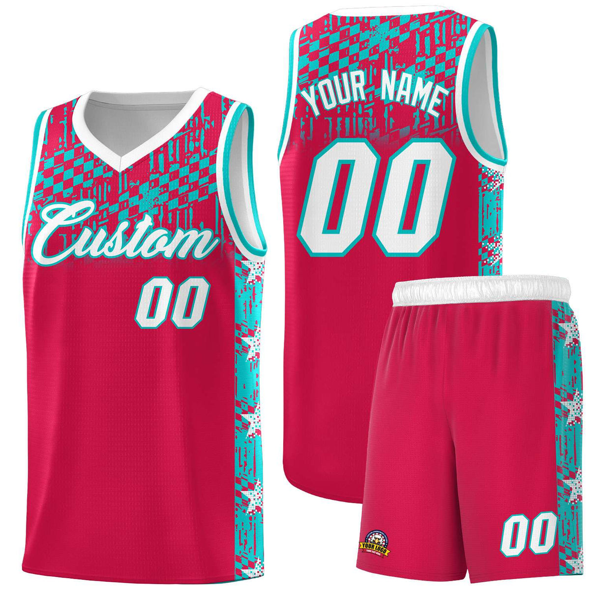 Custom Red Mosaic Stars Pattern Sports Uniform Basketball Jersey