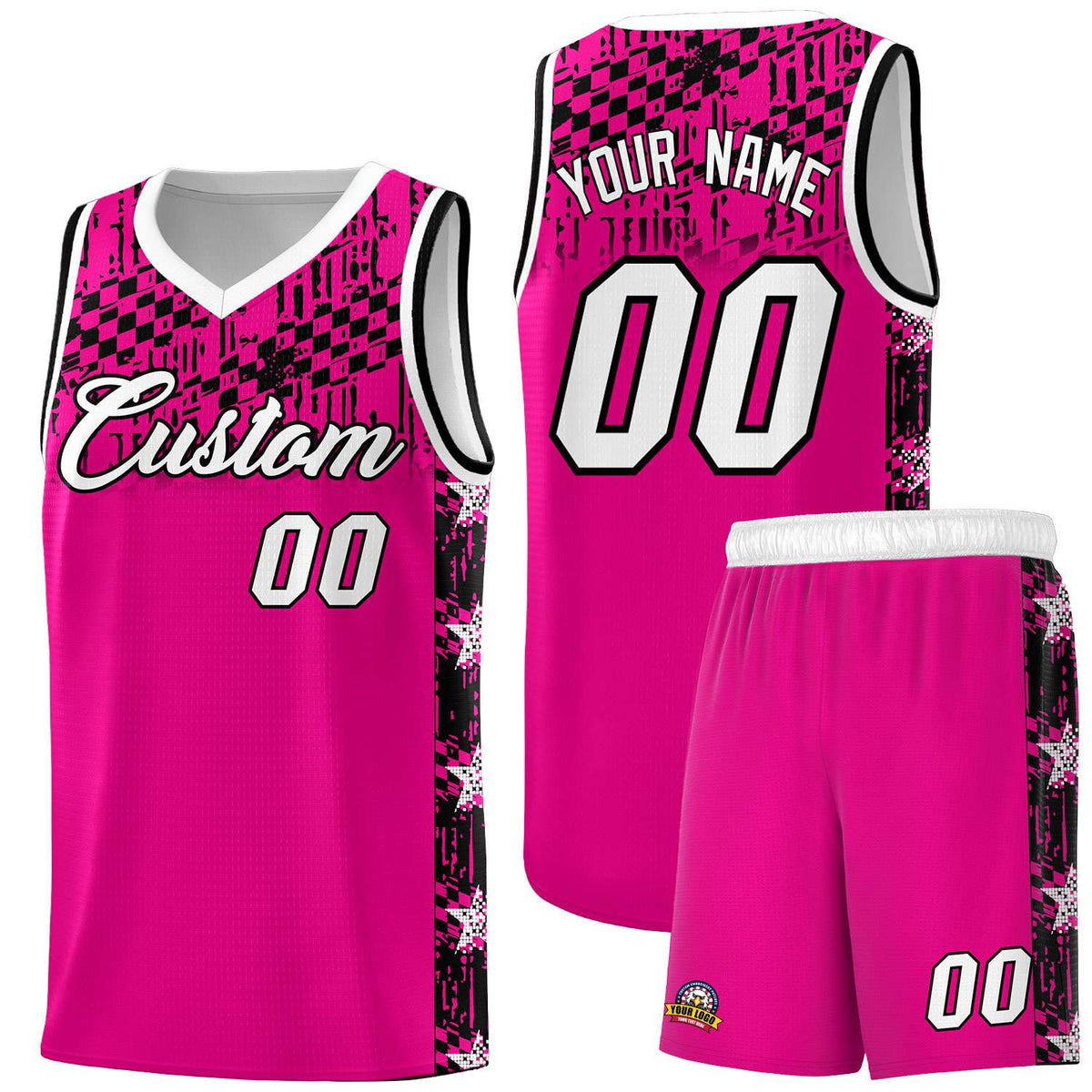 Custom Pink Mosaic Stars Pattern Sports Uniform Basketball Jersey