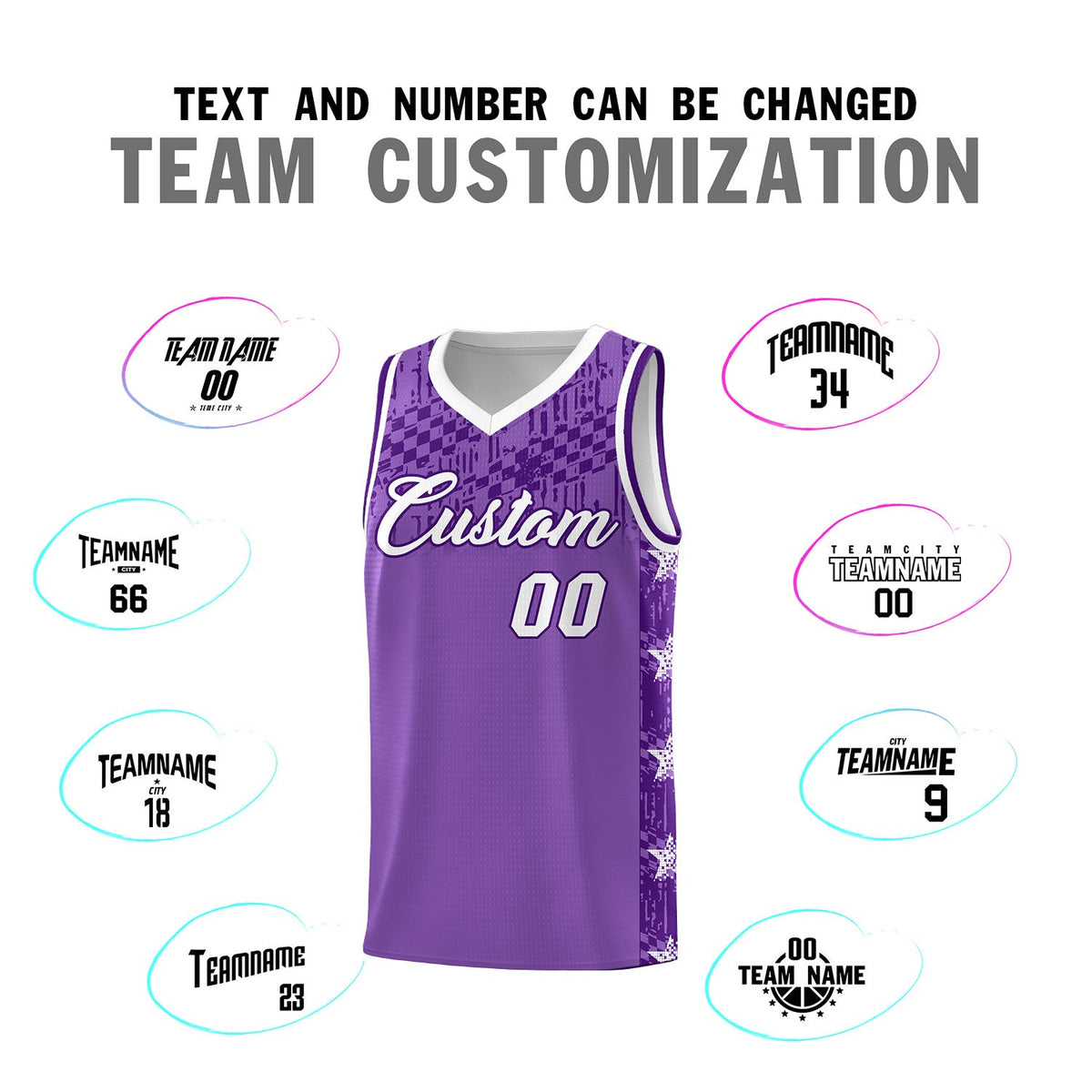 Custom Light Purple Mosaic Stars Pattern Sports Uniform Basketball Jersey