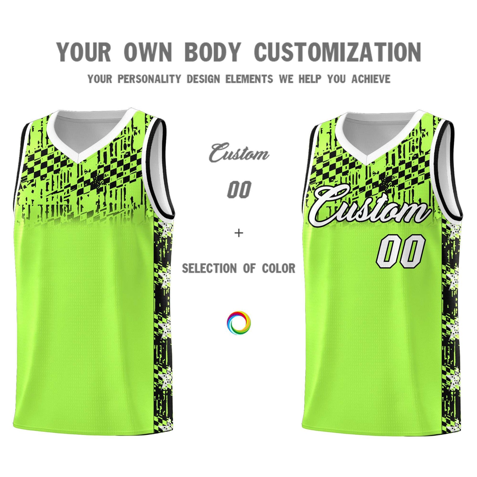 Custom Fluorescent Green Mosaic Stars Pattern Sports Uniform Basketball Jersey