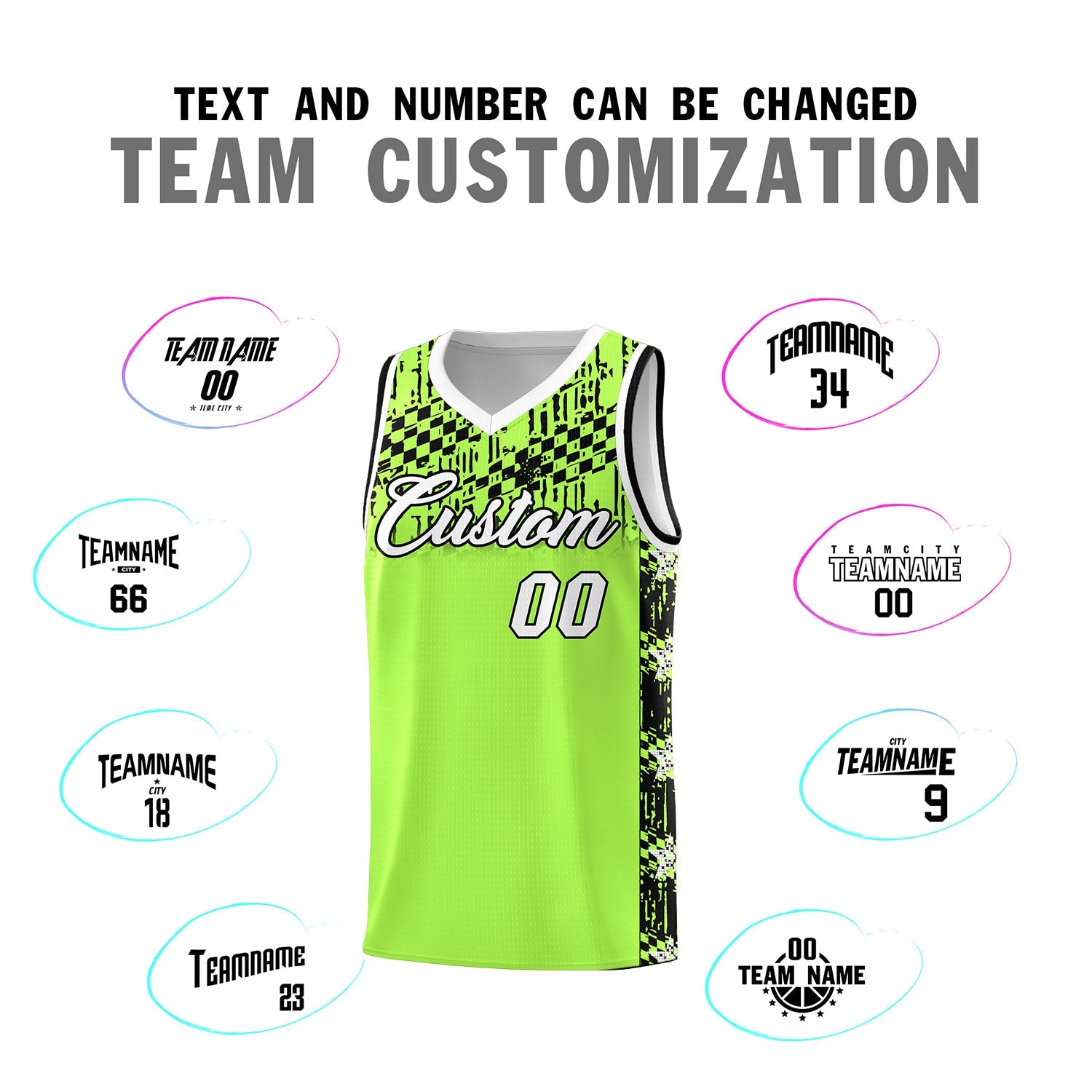Custom Fluorescent Green Mosaic Stars Pattern Sports Uniform Basketball Jersey