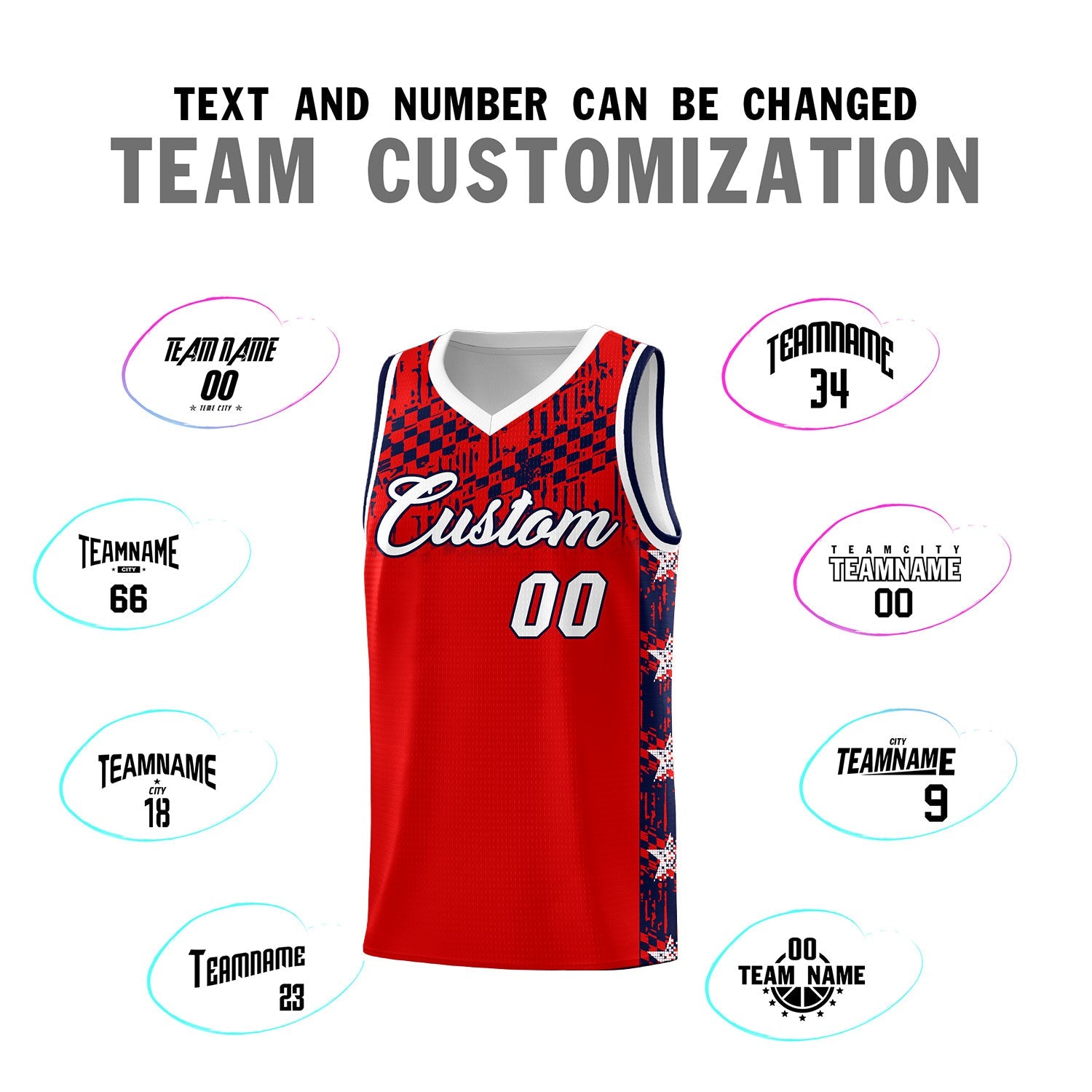 Custom Red Mosaic Stars Pattern Sports Uniform Basketball Jersey
