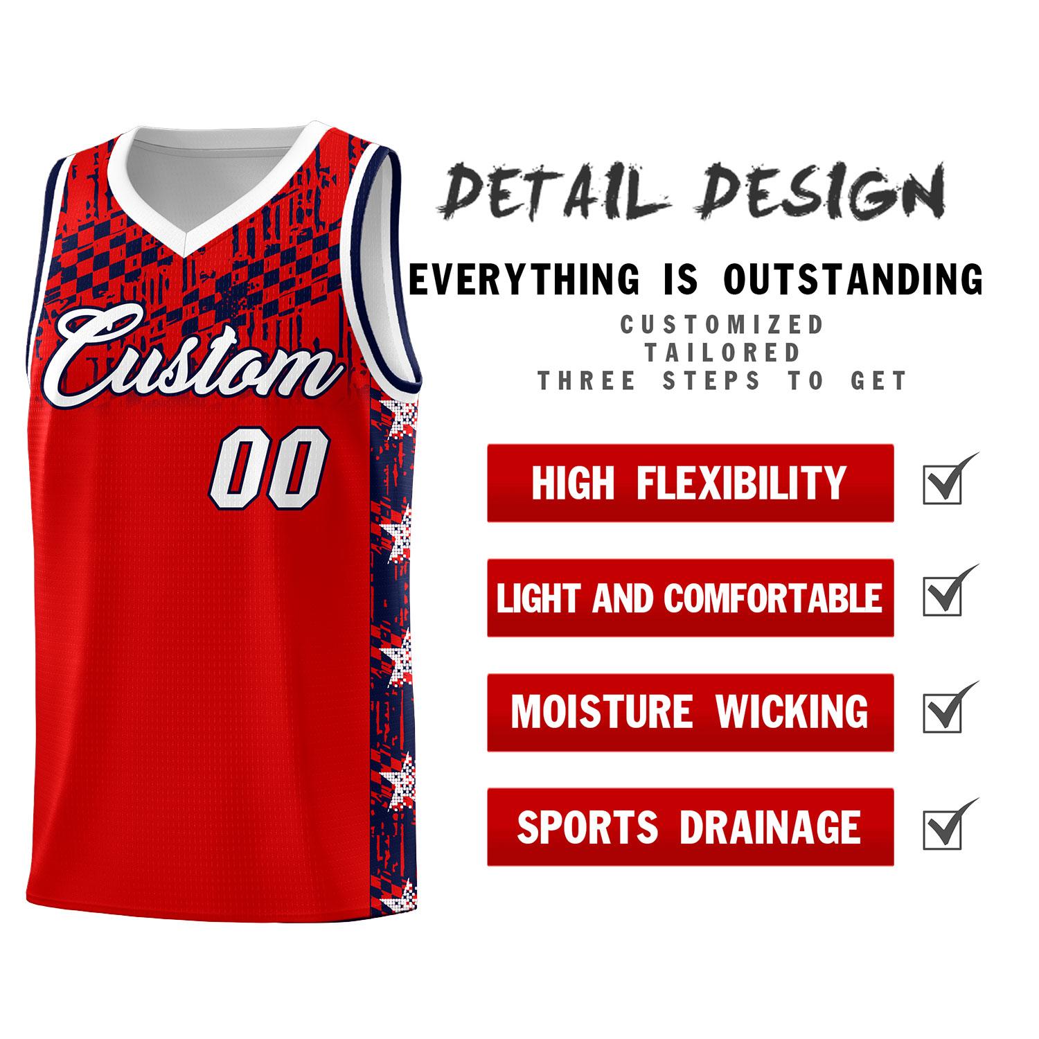 Custom Red Mosaic Stars Pattern Sports Uniform Basketball Jersey