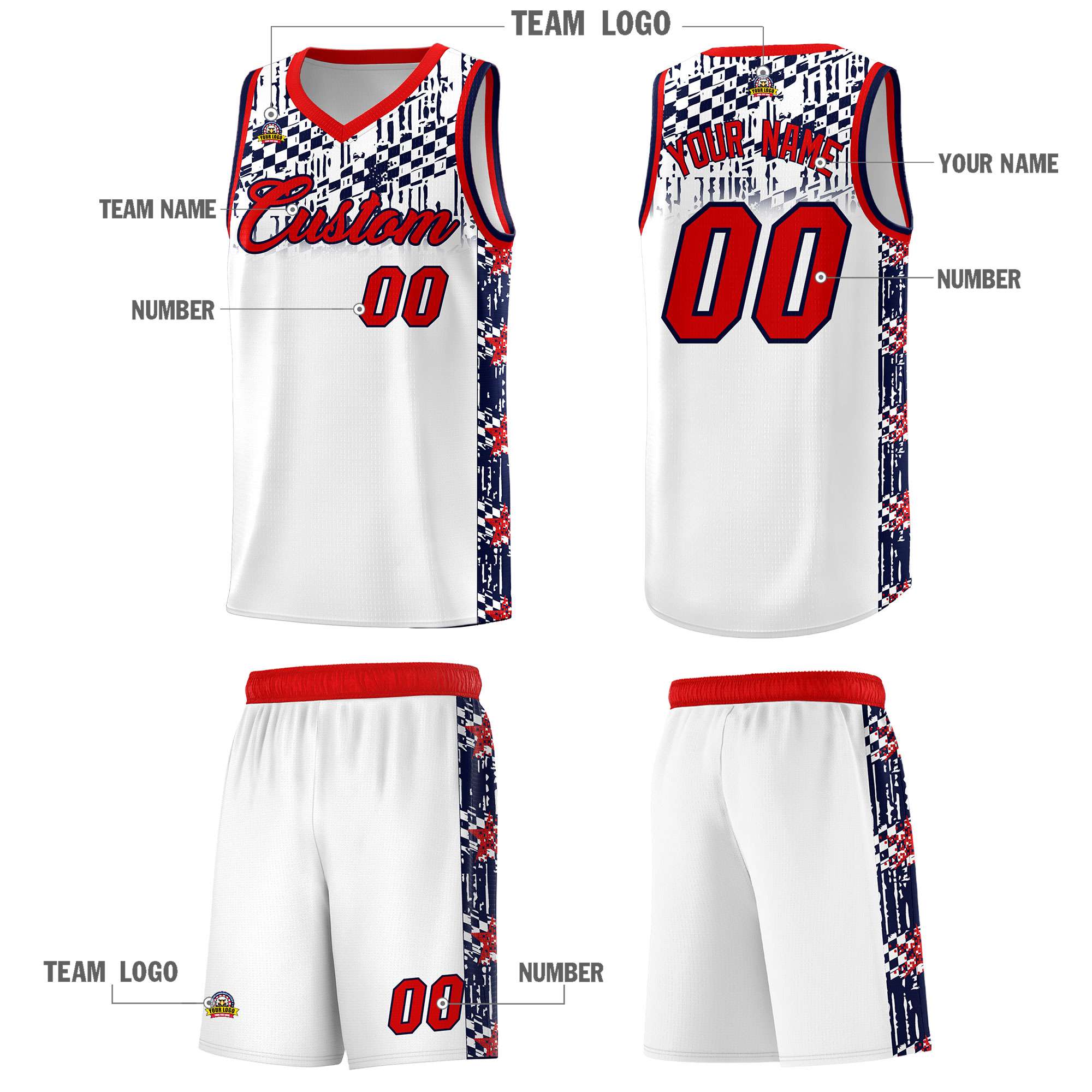 Custom White Mosaic Stars Pattern Sports Uniform Basketball Jersey