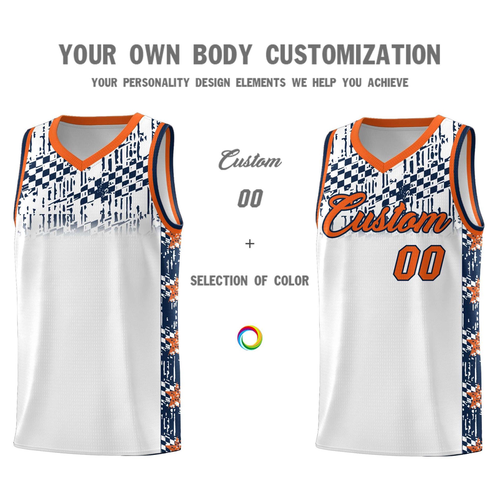 Custom White Mosaic Stars Pattern Sports Uniform Basketball Jersey