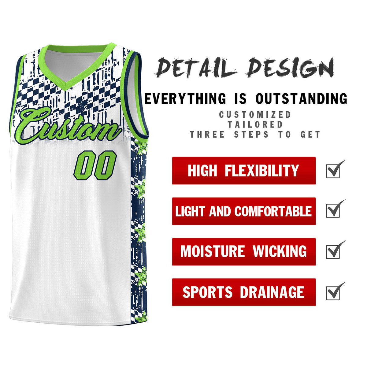 Custom White Mosaic Stars Pattern Sports Uniform Basketball Jersey