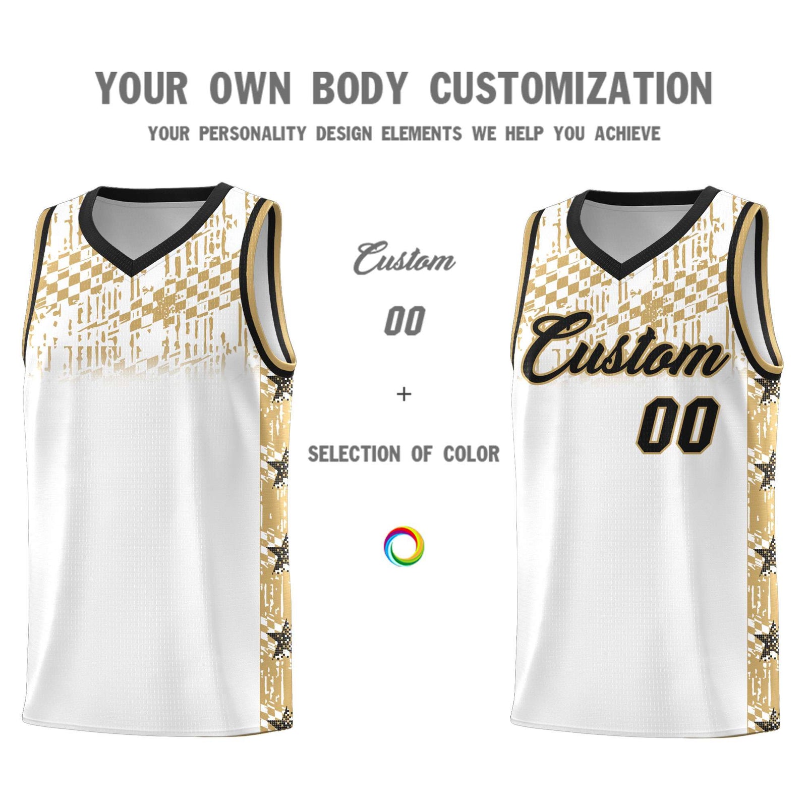 Custom White Mosaic Stars Pattern Sports Uniform Basketball Jersey