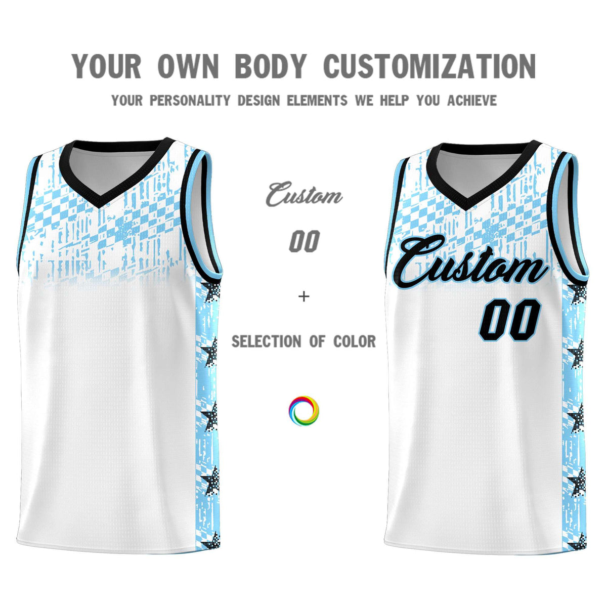 Custom White Mosaic Stars Pattern Sports Uniform Basketball Jersey