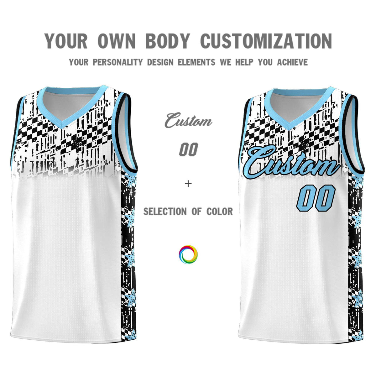 Custom White Mosaic Stars Pattern Sports Uniform Basketball Jersey