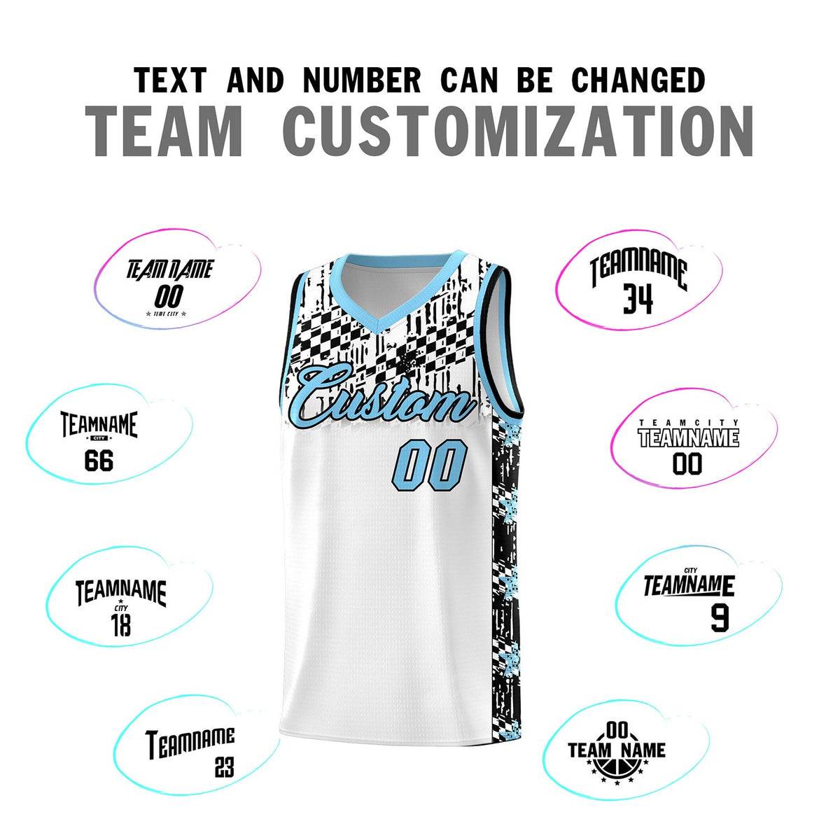 Custom White Mosaic Stars Pattern Sports Uniform Basketball Jersey