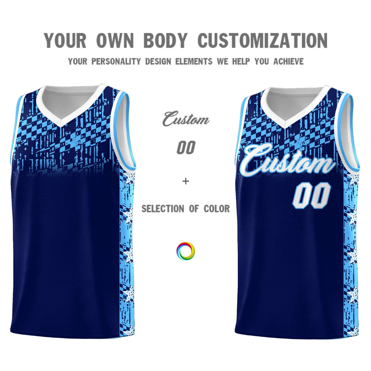 Custom Navy Mosaic Stars Pattern Sports Uniform Basketball Jersey