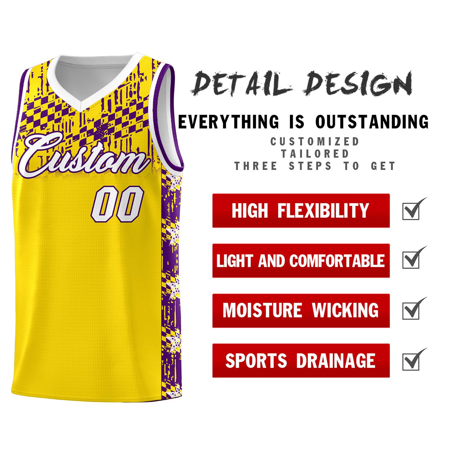 Custom Gold Mosaic Stars Pattern Sports Uniform Basketball Jersey