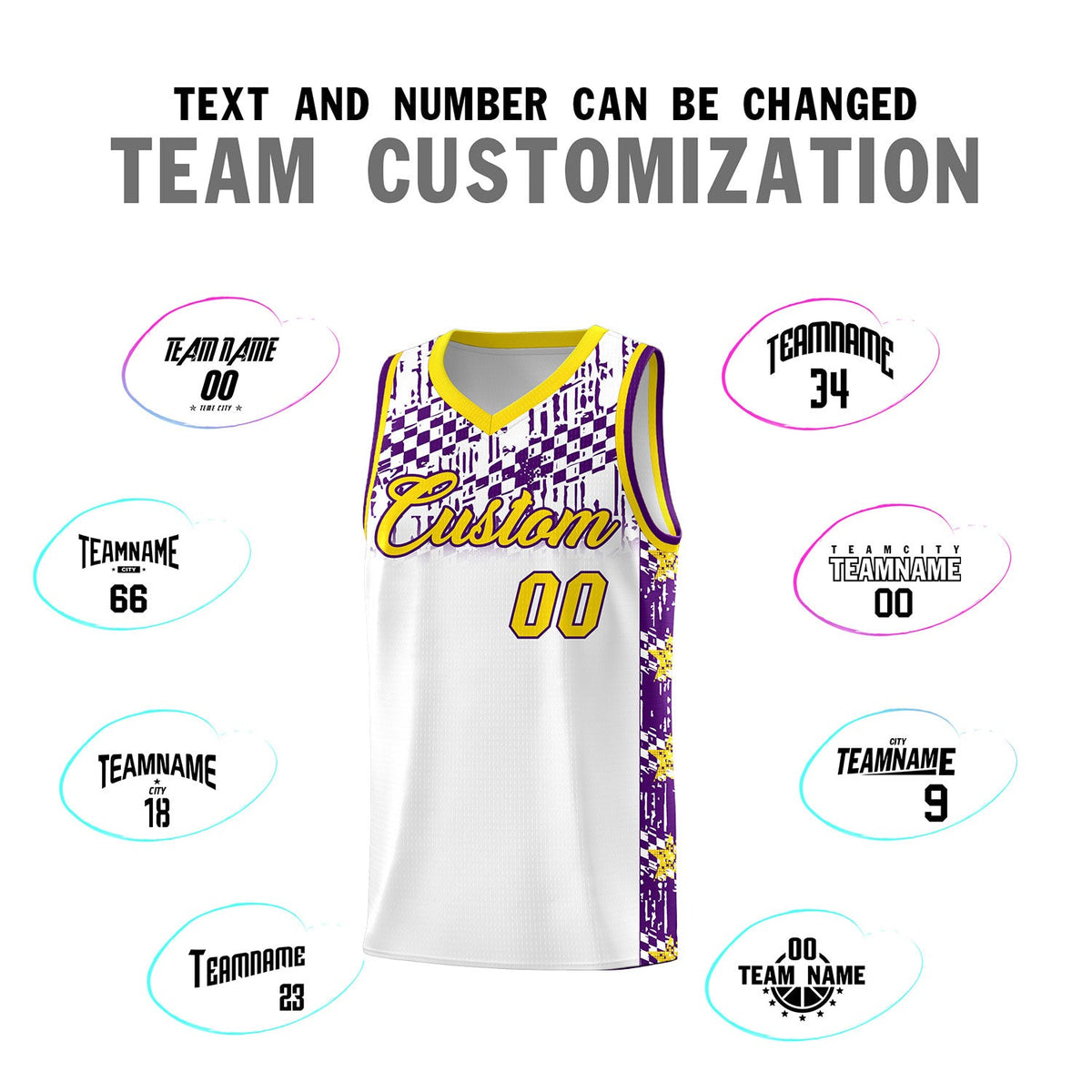 Custom White Mosaic Stars Pattern Sports Uniform Basketball Jersey