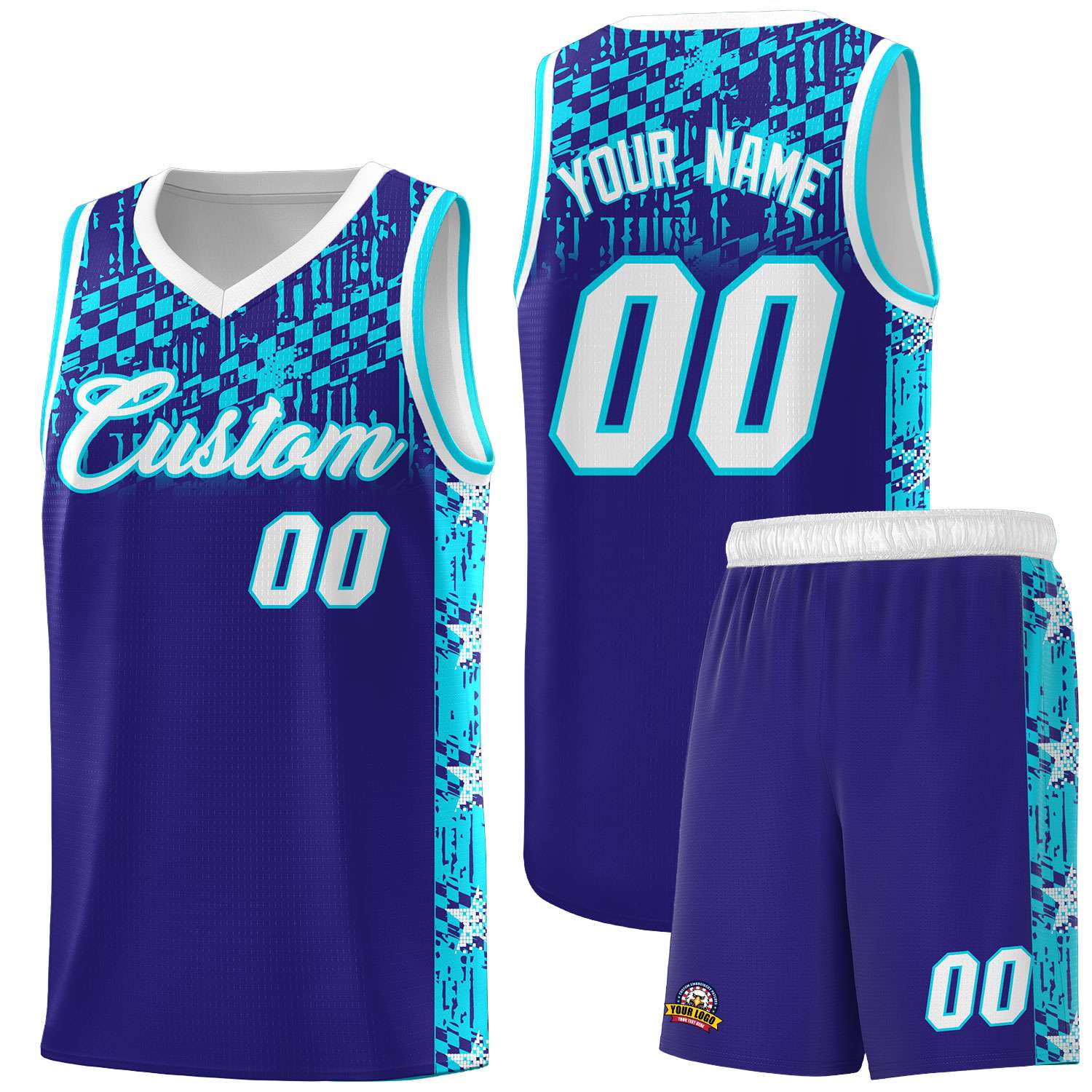 Custom Royal Mosaic Stars Pattern Sports Uniform Basketball Jersey