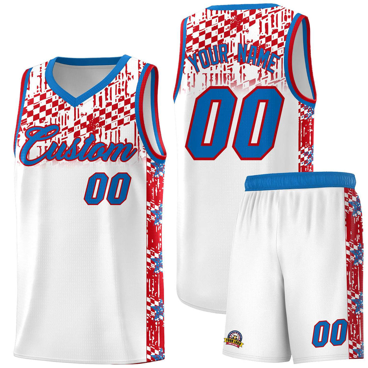 Custom White Mosaic Stars Pattern Sports Uniform Basketball Jersey