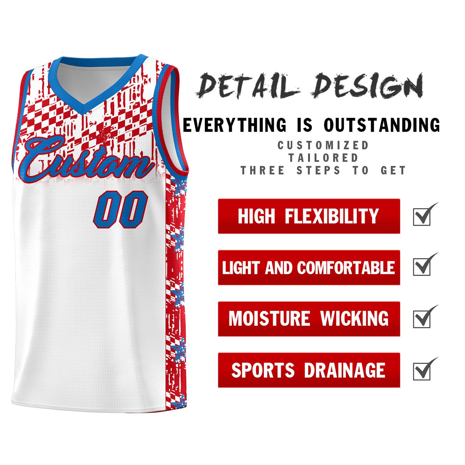 Custom White Mosaic Stars Pattern Sports Uniform Basketball Jersey
