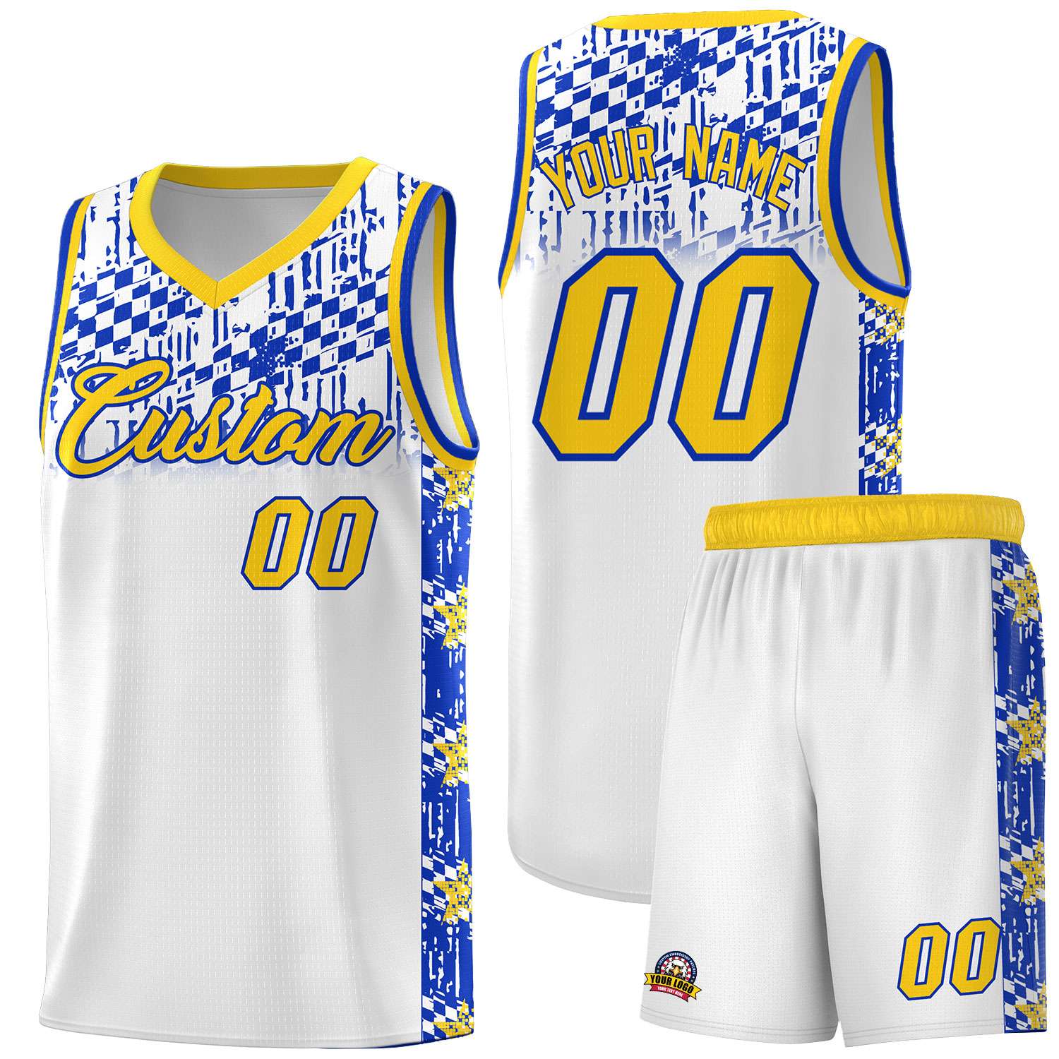 Custom White Mosaic Stars Pattern Sports Uniform Basketball Jersey
