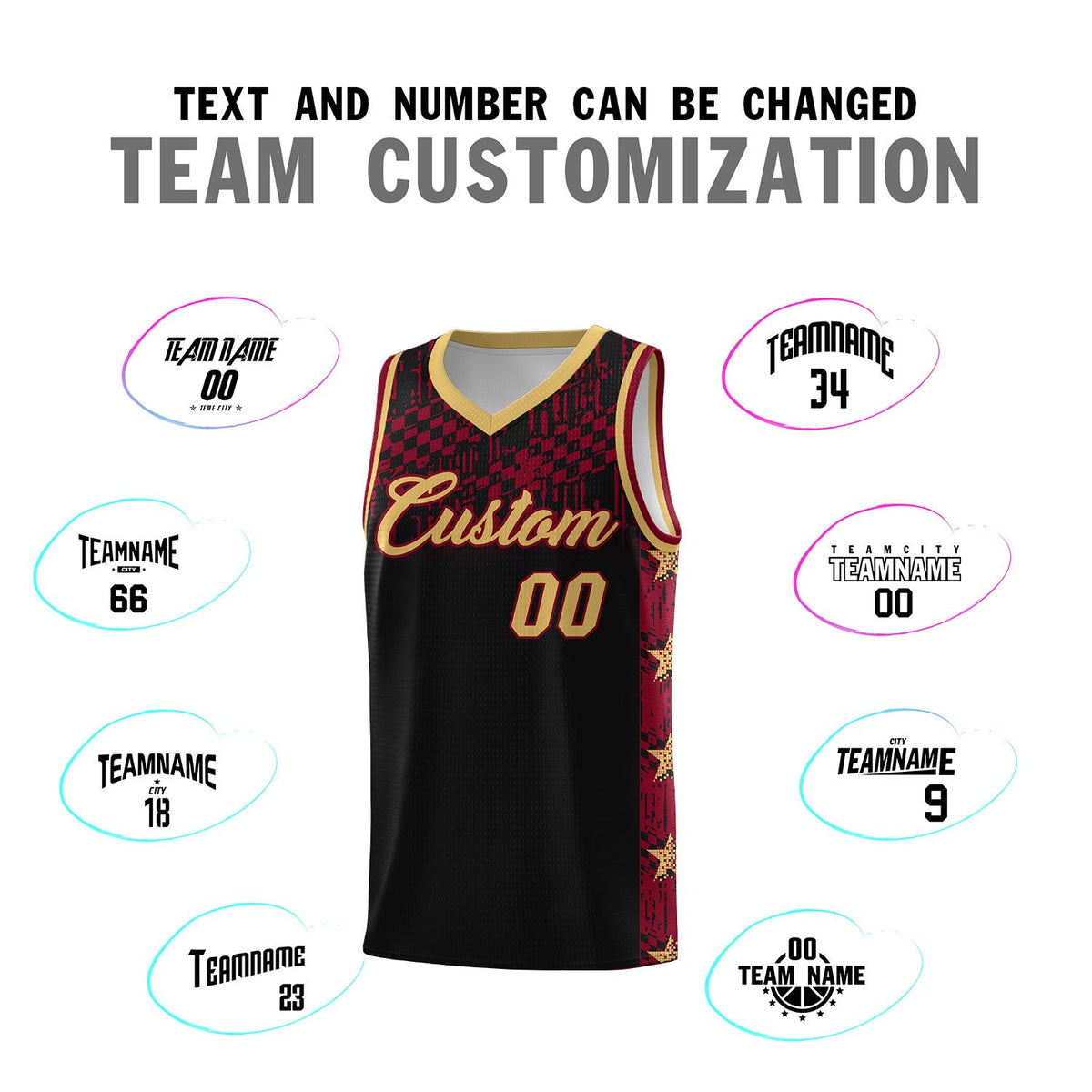 Custom Black Mosaic Stars Pattern Sports Uniform Basketball Jersey