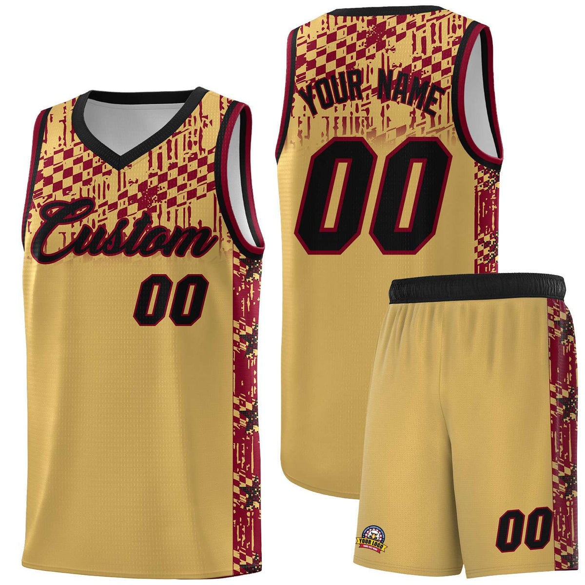 Custom Old Gold Mosaic Stars Pattern Sports Uniform Basketball Jersey