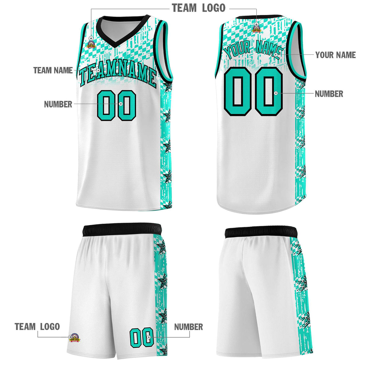 Custom White Mosaic Stars Pattern Sports Uniform Basketball Jersey