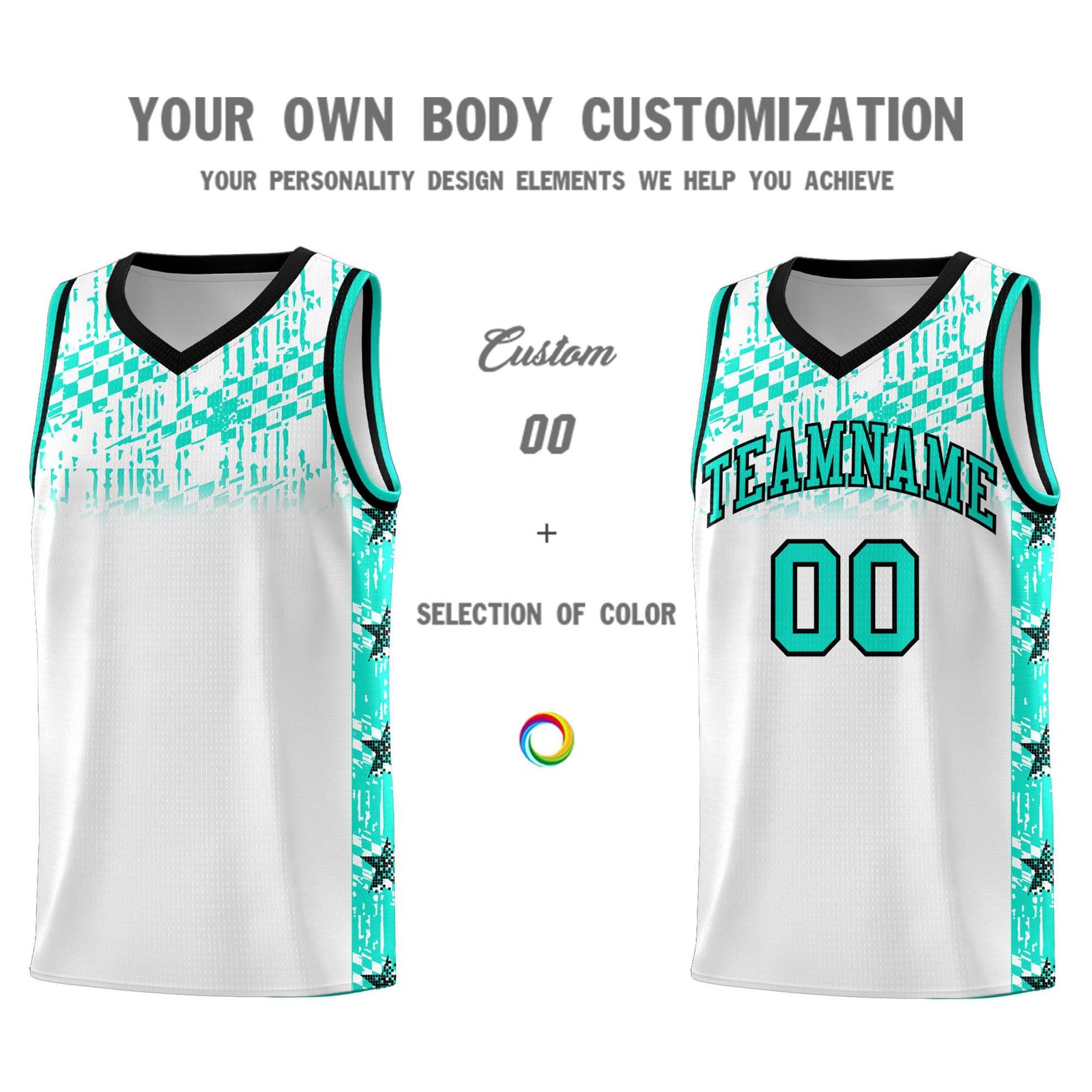 Custom White Mosaic Stars Pattern Sports Uniform Basketball Jersey