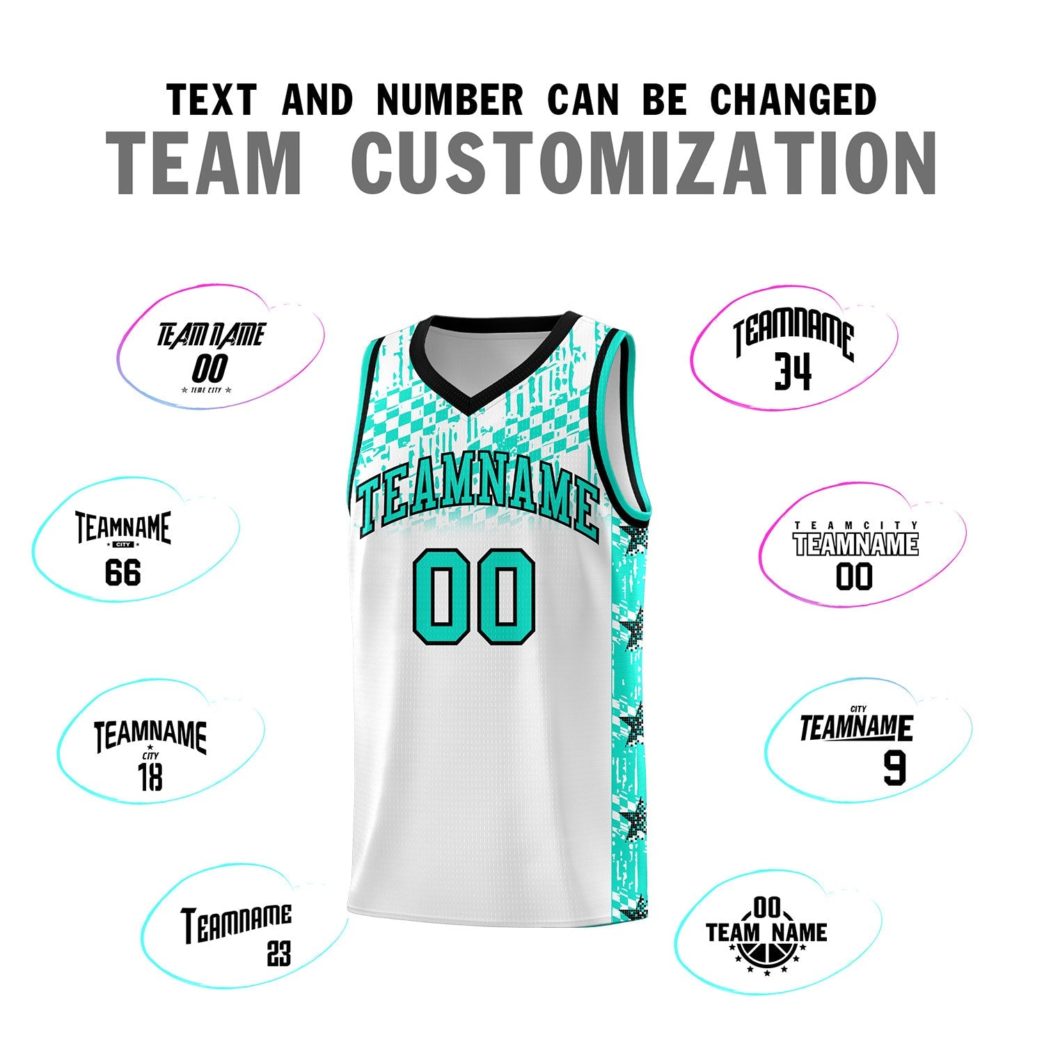 Custom White Mosaic Stars Pattern Sports Uniform Basketball Jersey