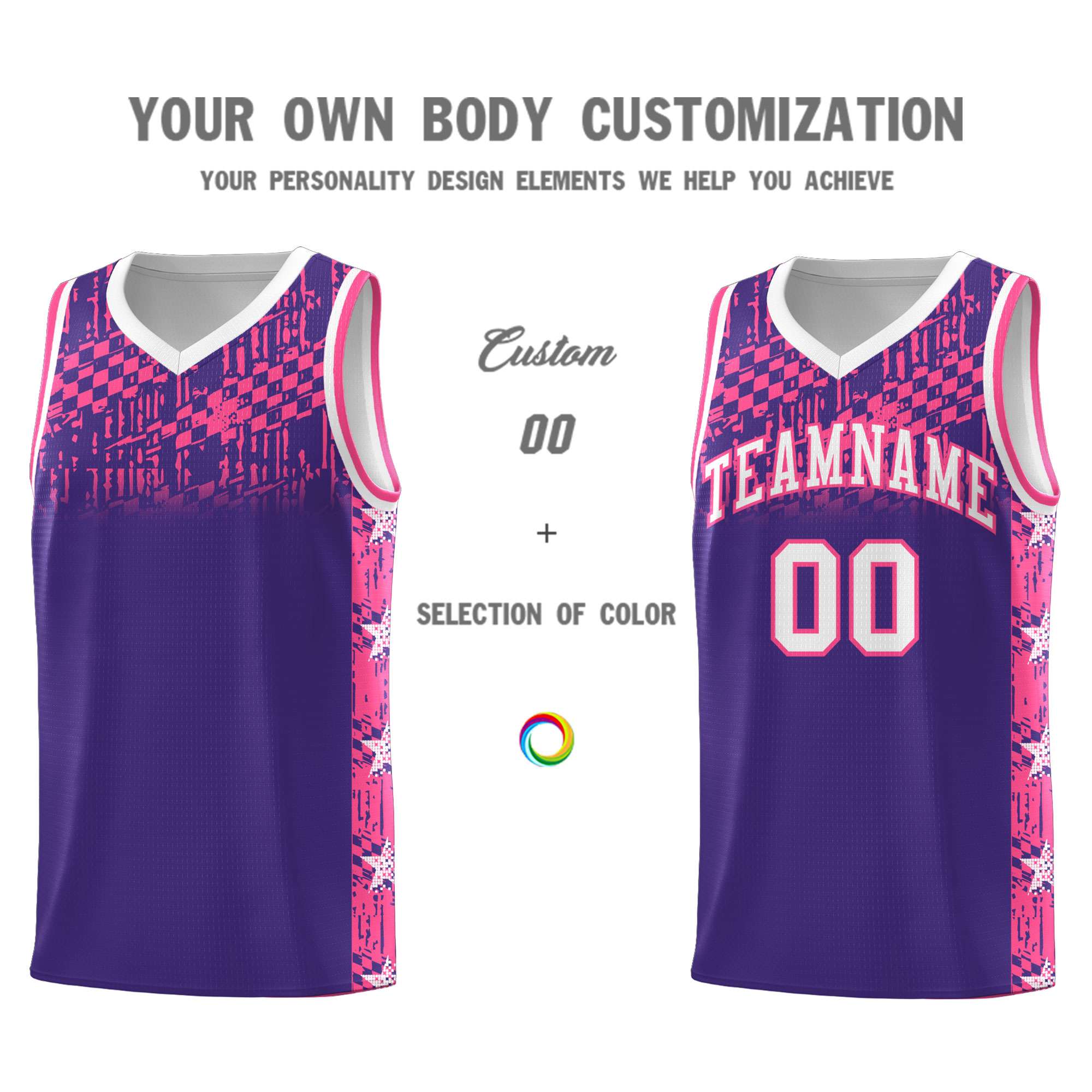 Custom Purple Mosaic Stars Pattern Sports Uniform Basketball Jersey