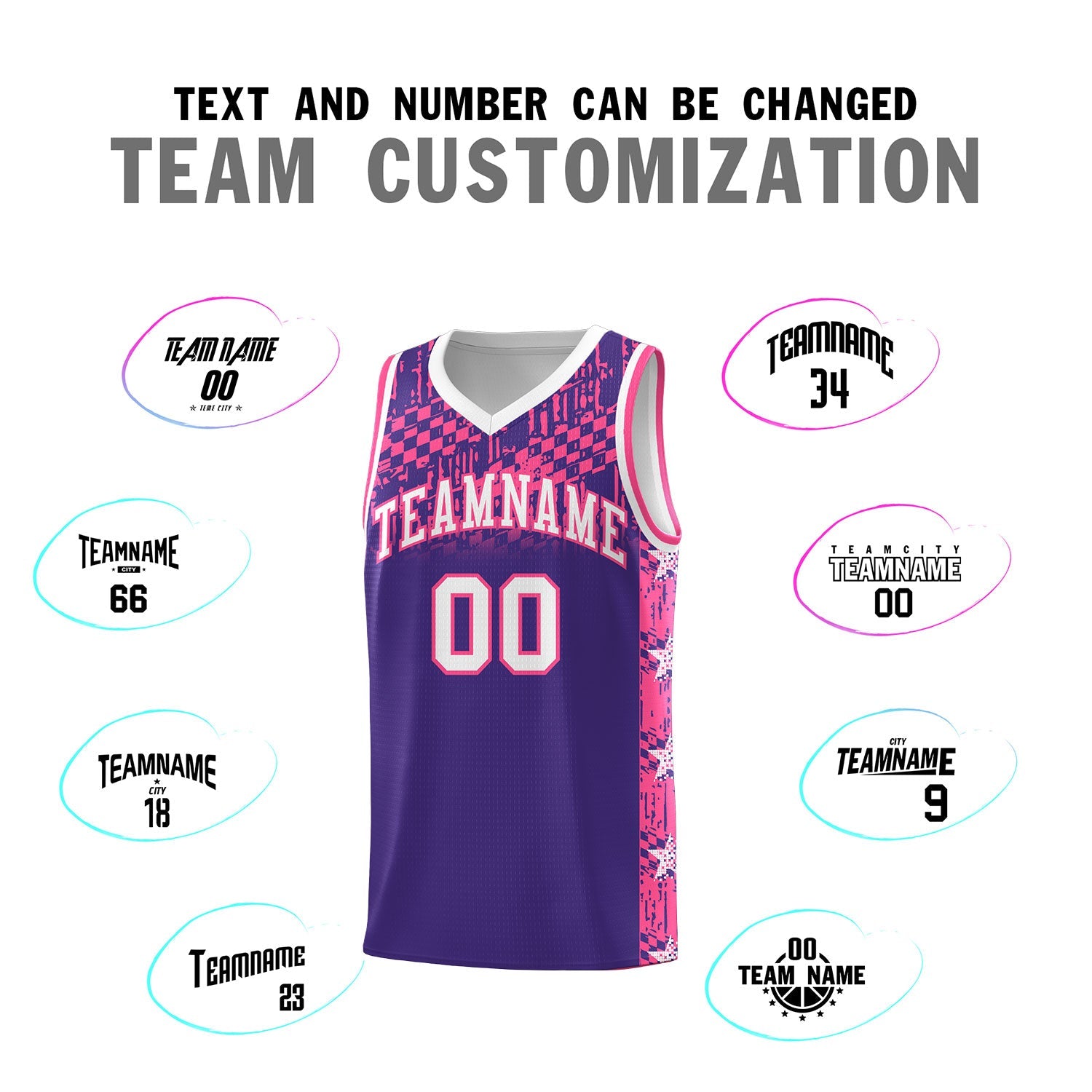 Custom Purple Mosaic Stars Pattern Sports Uniform Basketball Jersey