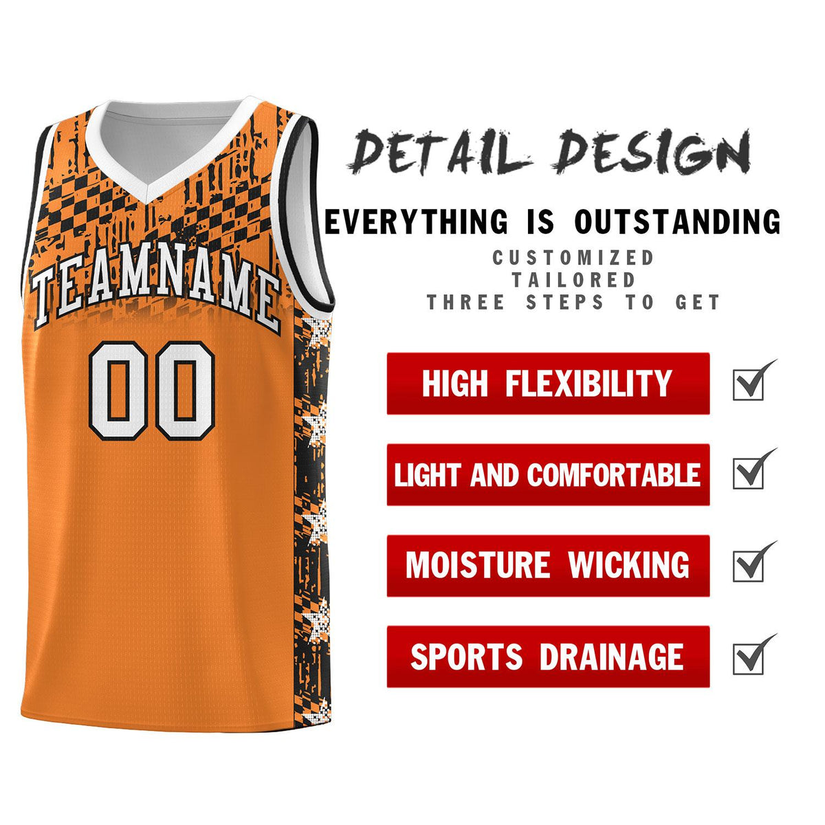 Custom Gold Orange Mosaic Stars Pattern Sports Uniform Basketball Jersey
