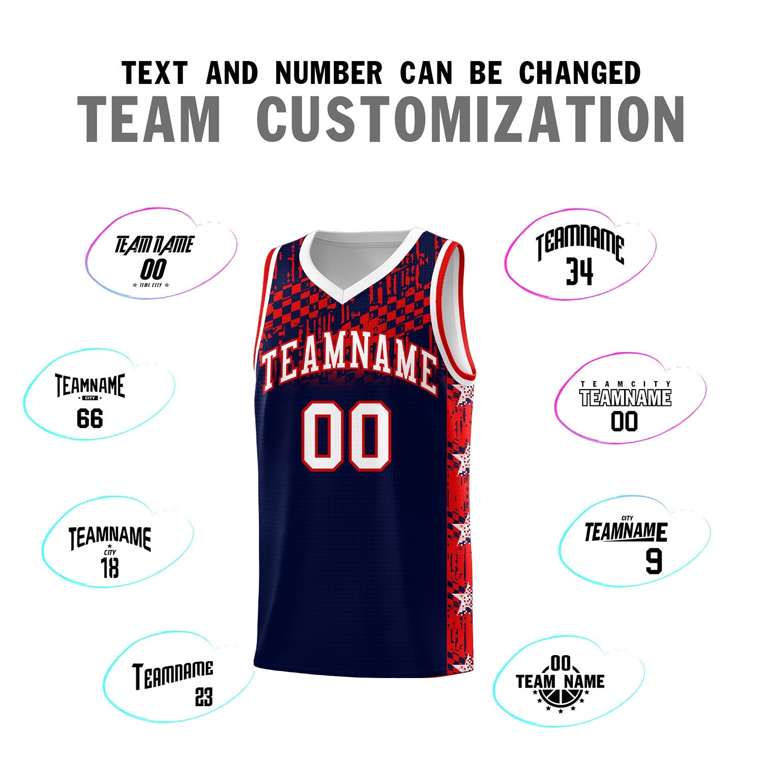 Custom Navy Mosaic Stars Pattern Sports Uniform Basketball Jersey