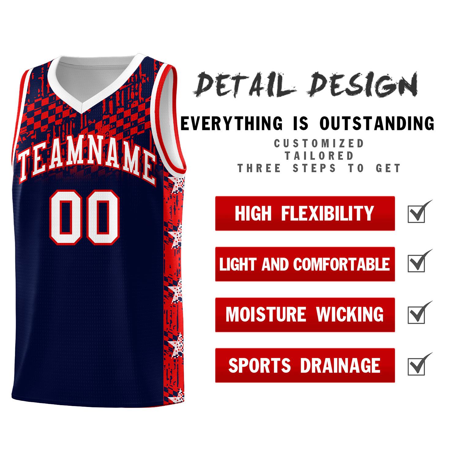 Custom Navy Mosaic Stars Pattern Sports Uniform Basketball Jersey