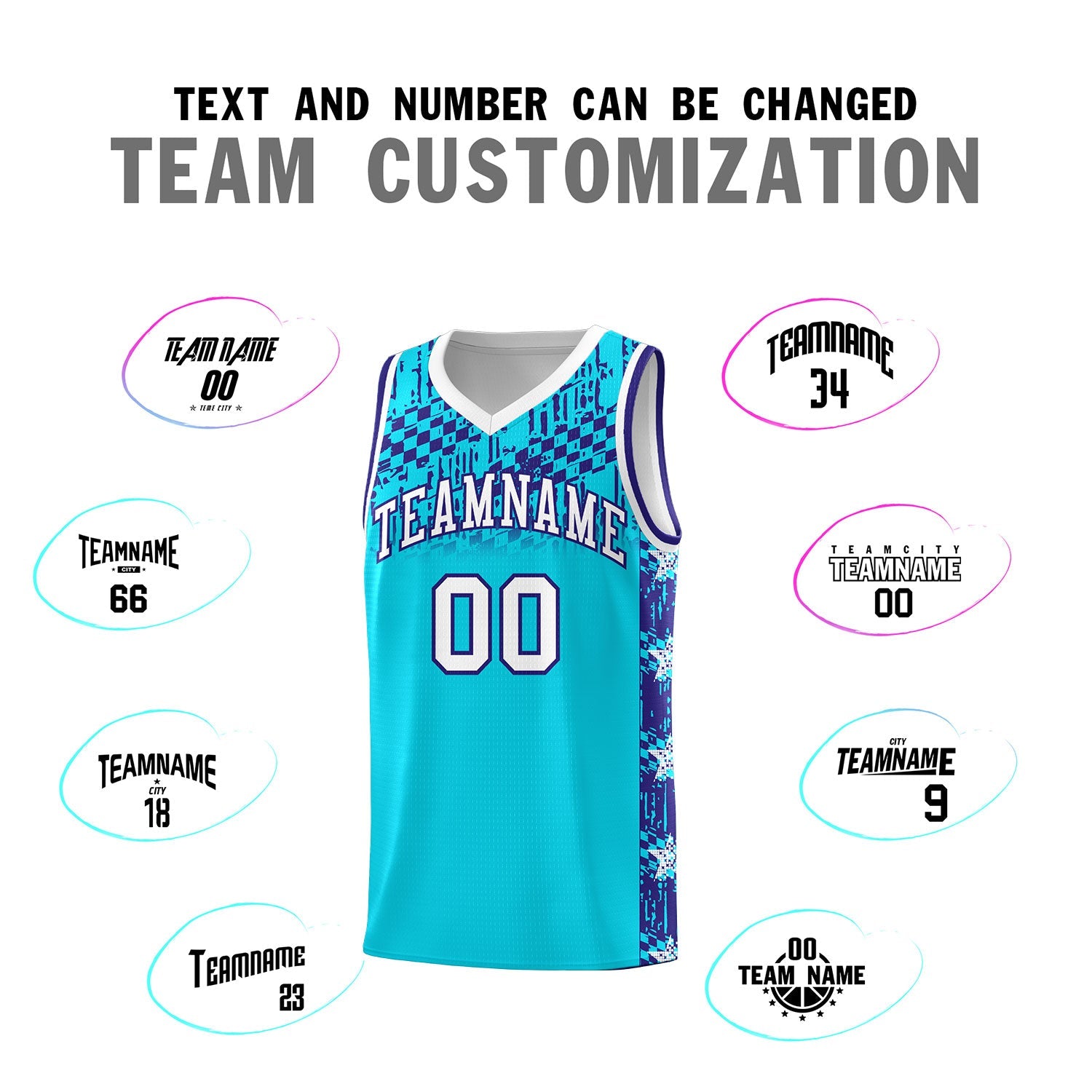 Custom Sky Blue Mosaic Stars Pattern Sports Uniform Basketball Jersey