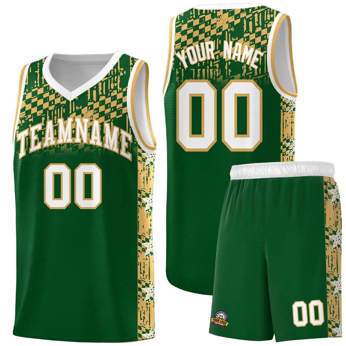 Custom Green Mosaic Stars Pattern Sports Uniform Basketball Jersey