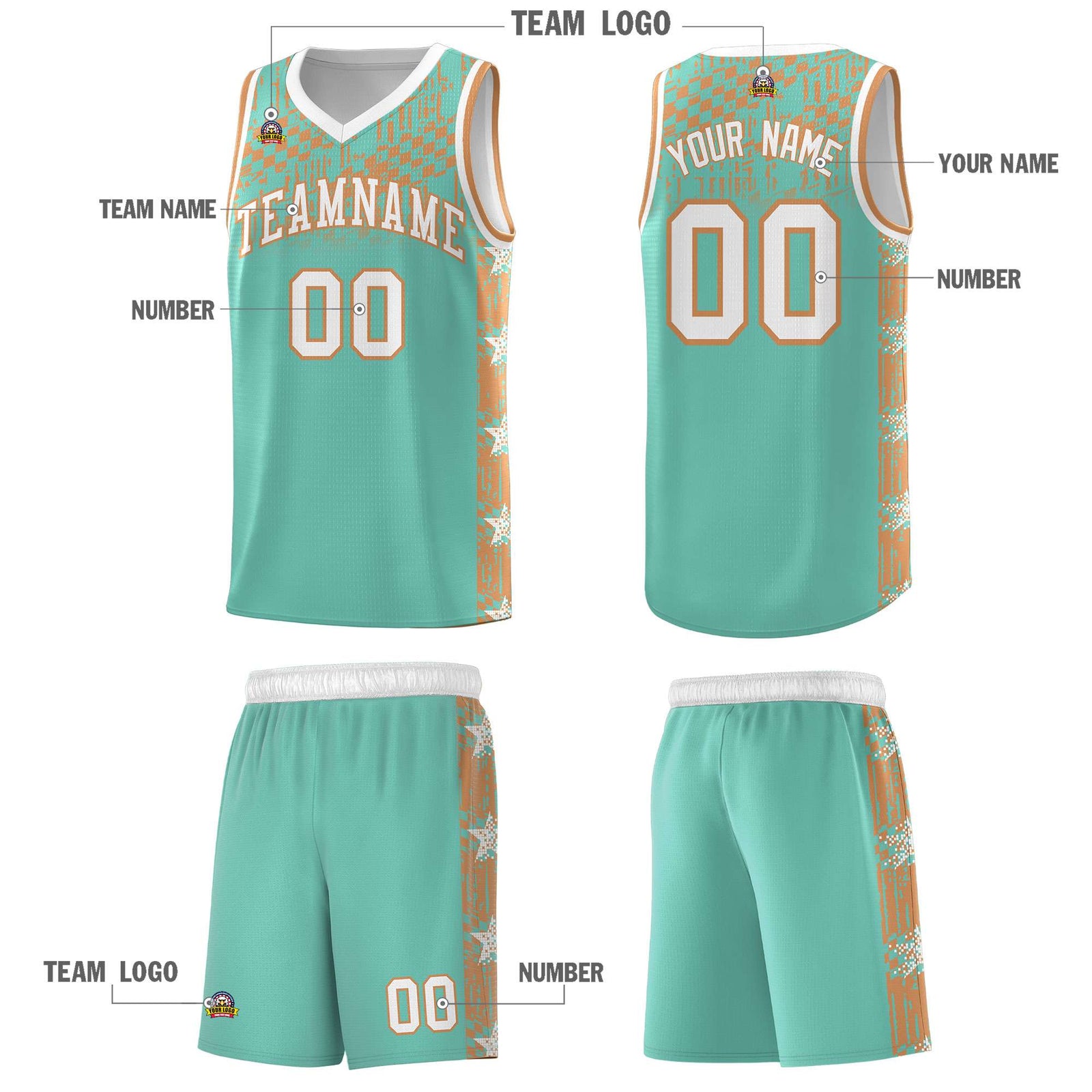 Custom Bright Green Mosaic Stars Pattern Sports Uniform Basketball Jersey